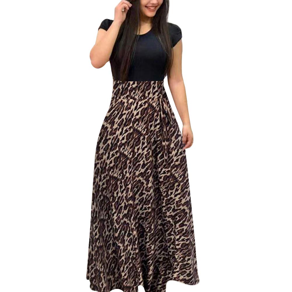 GLOA Women's Floral Printed Short Sleeve Patchwork Swing Dress - Casual Maxi Dress for Prom, Cocktail Parties & Summer Outings | Plus Size Available