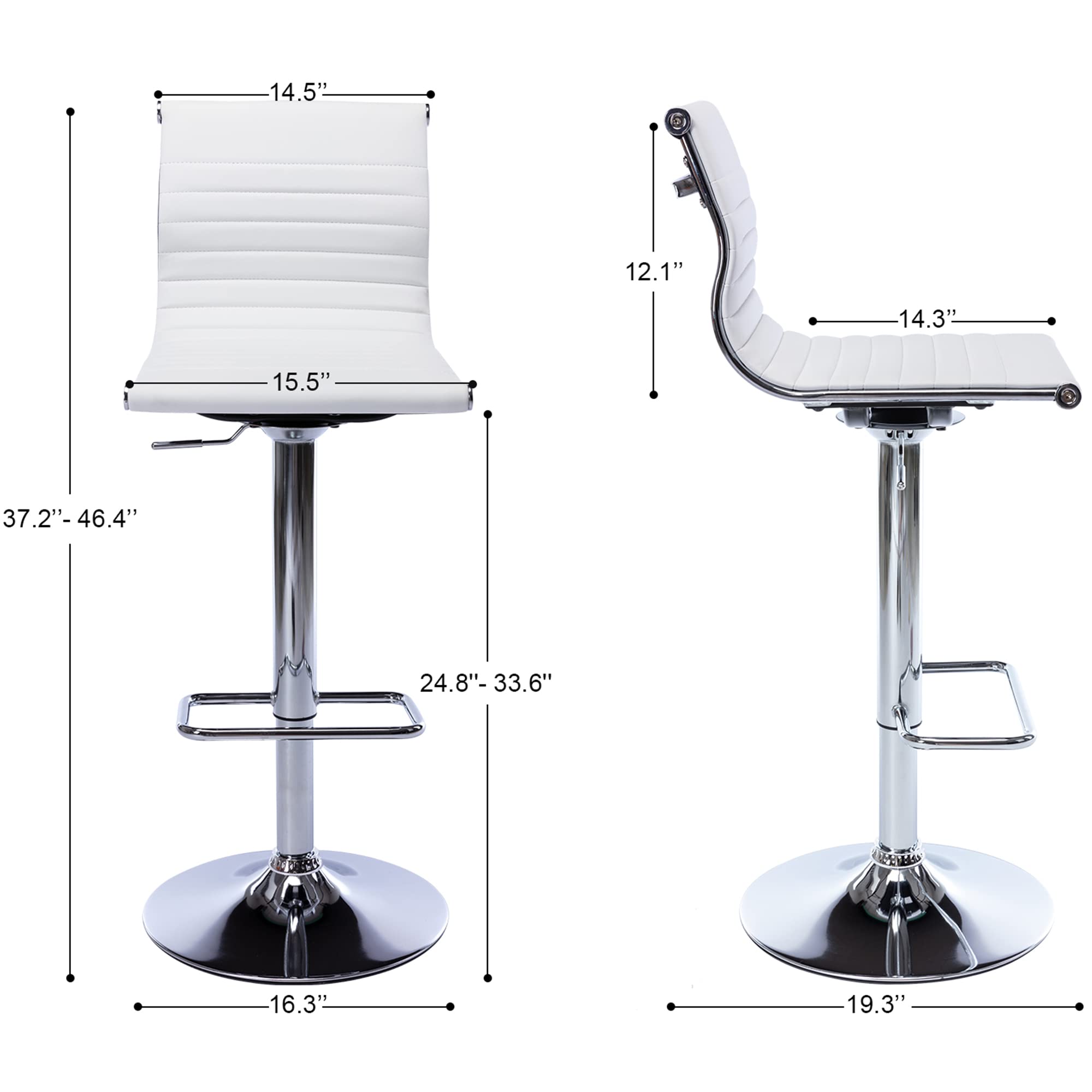 Kmax White Swivel Bar Stools Set of 2 - Adjustable Height Counter Stools for Kitchen, Office & Club - Perfect for Breakfast Bars, Home Bars & Entertainment Areas