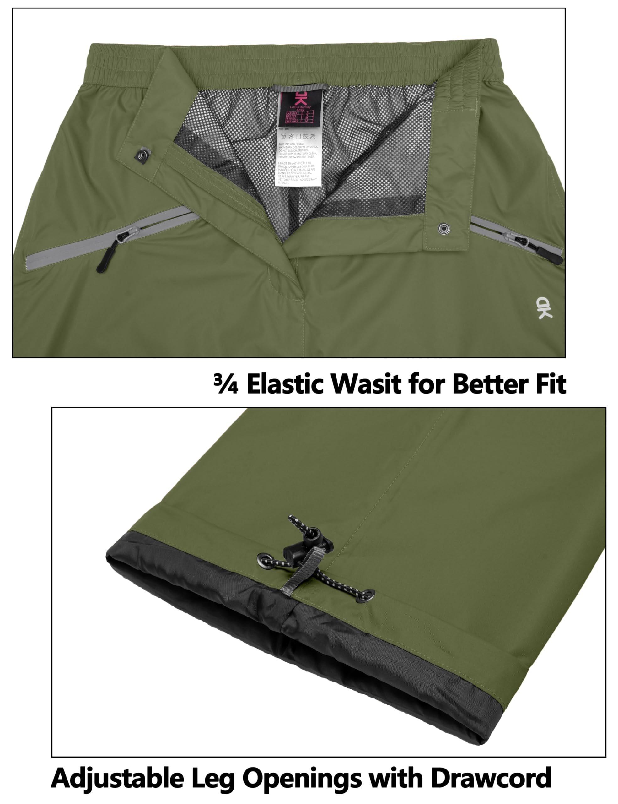 Little Donkey Andy Women's Lightweight Waterproof Rain Pants - Breathable Hiking Pants for Outdoor Activities, Fishing & Camping - Perfect for Rainy Weather & Outdoor Adventures