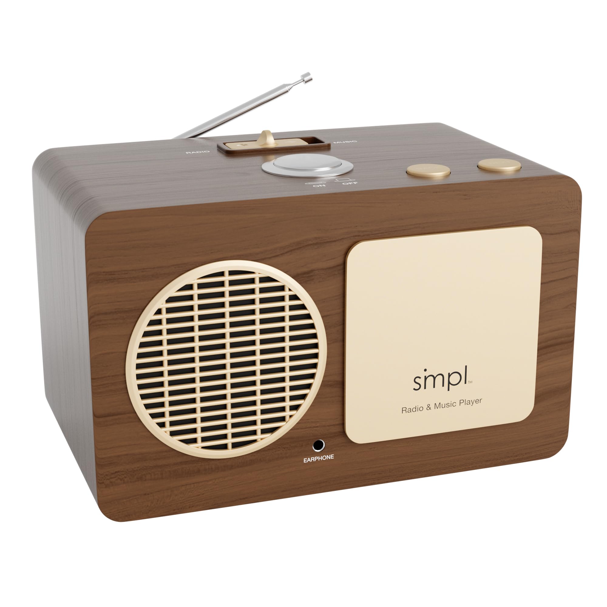 Retro Wooden SMPL One-Touch MP3 Player & FM Radio - 4GB USB with 40 Classic Hits, High-Quality Sound for Audiobooks & Music | Perfect for Home, Office & Travel | Durable Design with Live Tech Support (Red)