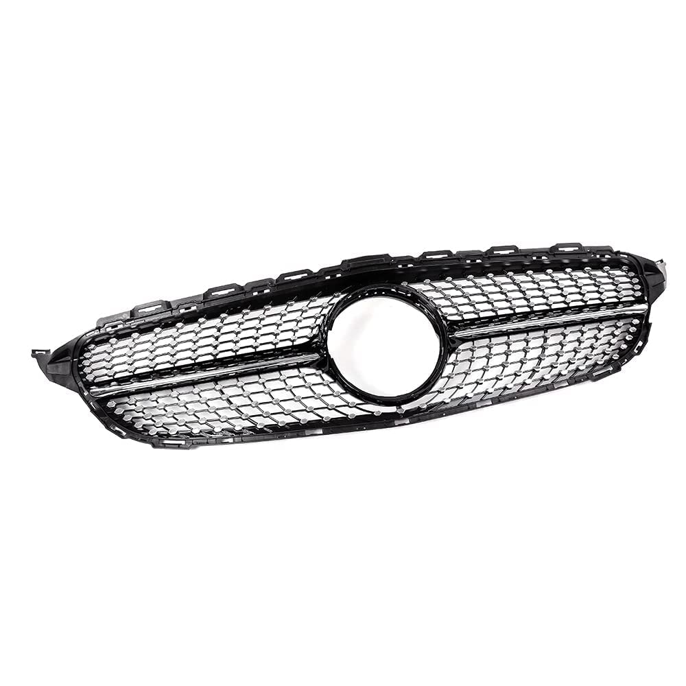 SNA W205 Silver Diamond Grille for 2015-2018 Mercedes C-Class (C250 C300 C350 C400) - Chrome Diamond Mesh Front Grill - Not Fit C63 AMG | Upgrade Your Car's Style for Street & Show