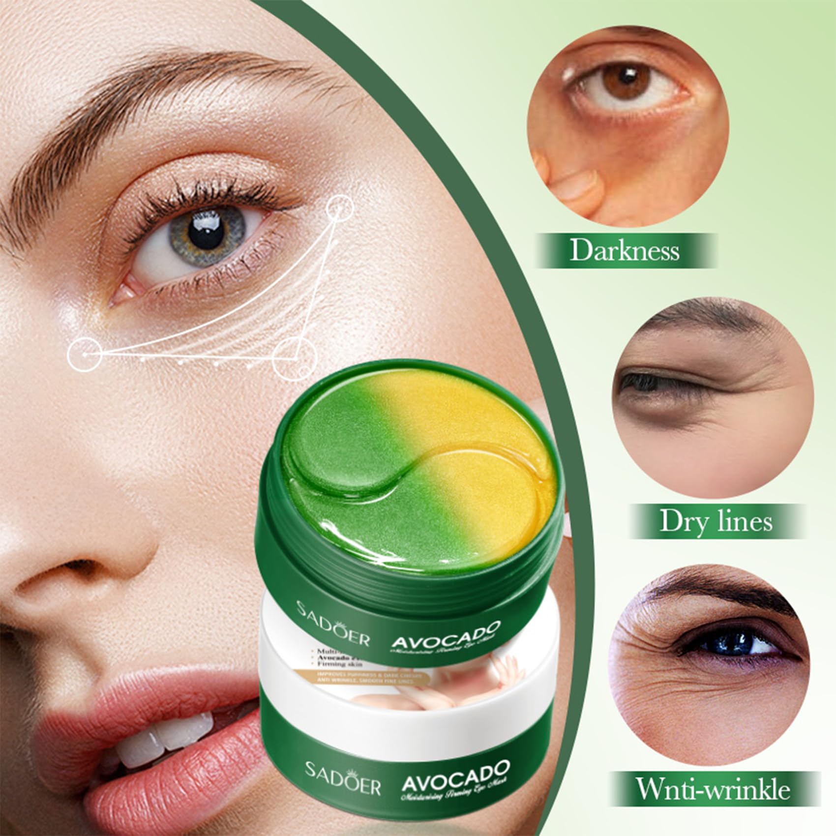 Avocado Under Eye Patches - 60 Pcs Anti-Aging Collagen & Hyaluronic Acid Eye Masks for Dark Circles, Puffiness & Wrinkles | Deep Hydration & Skin Refresh | Perfect for Night Routine & Travel Skincare