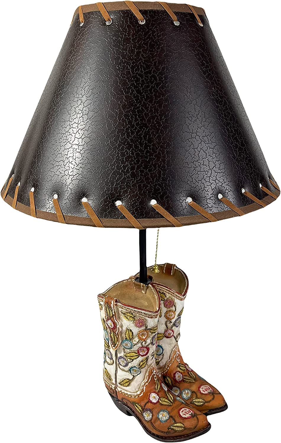 Western Cowboy Floral Double Boot Roper End Table Lamp - Rustic Nightstand for Bedroom, Living Room & Office Decor - Unique Western-Themed Standing Table Lamp with Floral Boot Design for Home & Ranch Style Decor
