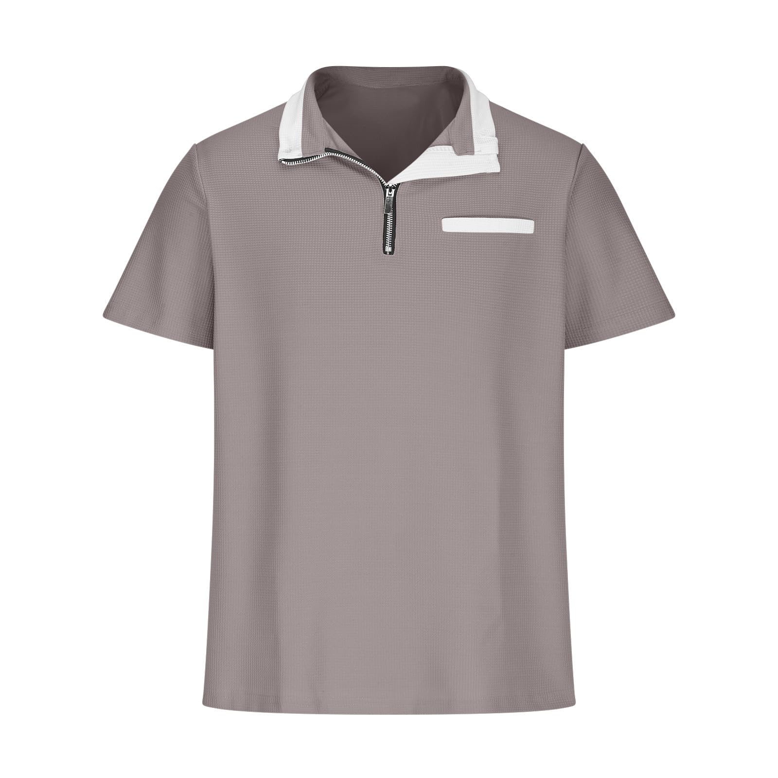 Men's Waffle Henley Shirt - Short Sleeve Breathable Summer T-Shirt with Zipper & Pocket - Casual Comfort Top for Outdoor Activities & Daily Wear