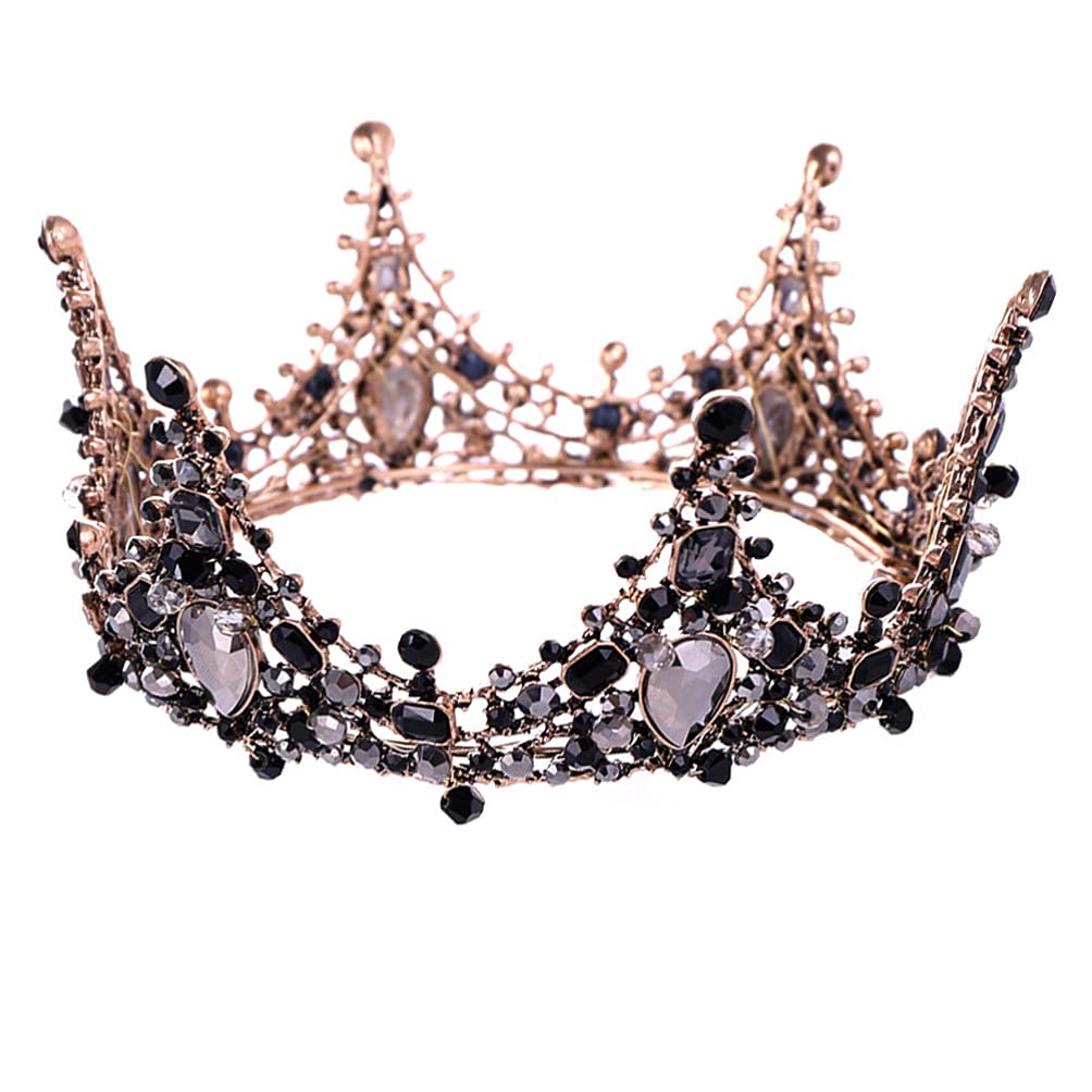 Minkissy Black Rhinestone Tiara Wedding Headband – Elegant Bridal Hair Accessory for Women, Gothic Goddess Costume Crown, Halloween Party Hairpiece – Perfect for Weddings, Cosplay, and Themed Events