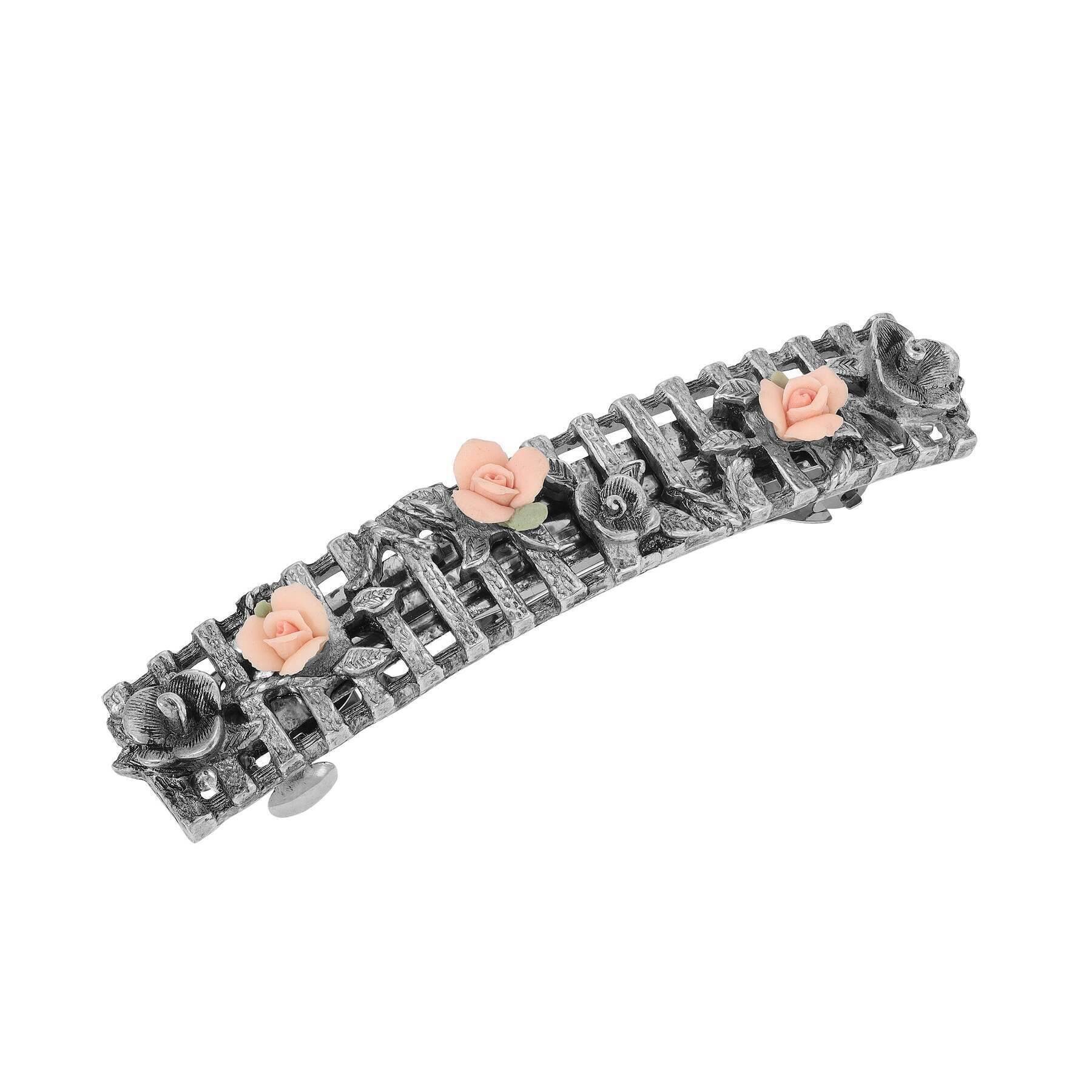 1928 Vintage Pink Porcelain Rose Hair Clip - Elegant Floral Hair Barrette for Women, Perfect for Weddings, Parties & Everyday Wear