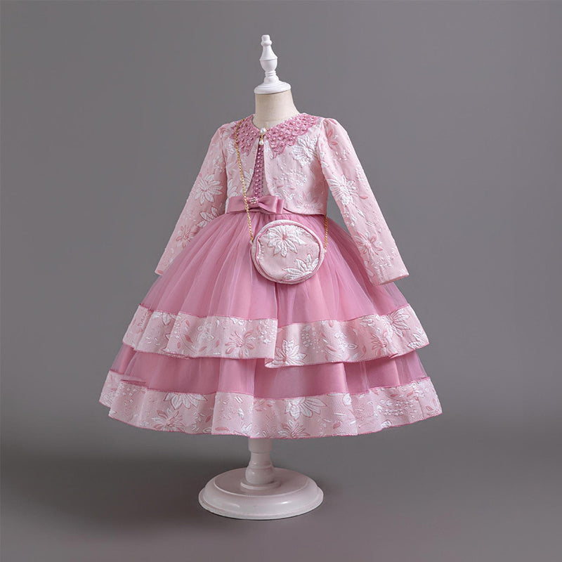 Princess Dress for Girls - Long Sleeve Round Neck Party Gown | Perfect for Birthday, Halloween, Christmas & Special Occasions