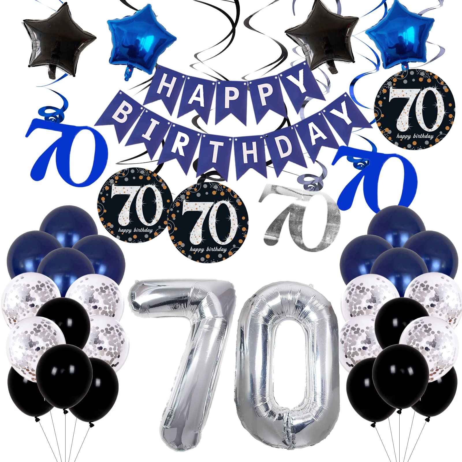 70th Birthday Party Decorations Set for Men & Women - Blue Happy Birthday Banner, Balloons & Party Supplies - Perfect for 70th Birthday Celebrations, Retirement Parties & Milestone Events
