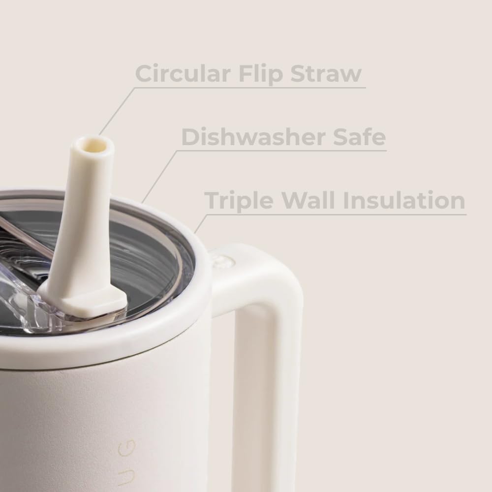 HydroJug Traveler - 40 oz Insulated Stainless Steel Water Bottle with Handle & Flip Straw - Leak Proof, Fits in Cup Holder, Reusable Tumbler with Rubber Base - Perfect Gift for Women & Men (Cream) - Ideal for Gym, Hiking, Office & Outdoor Activities