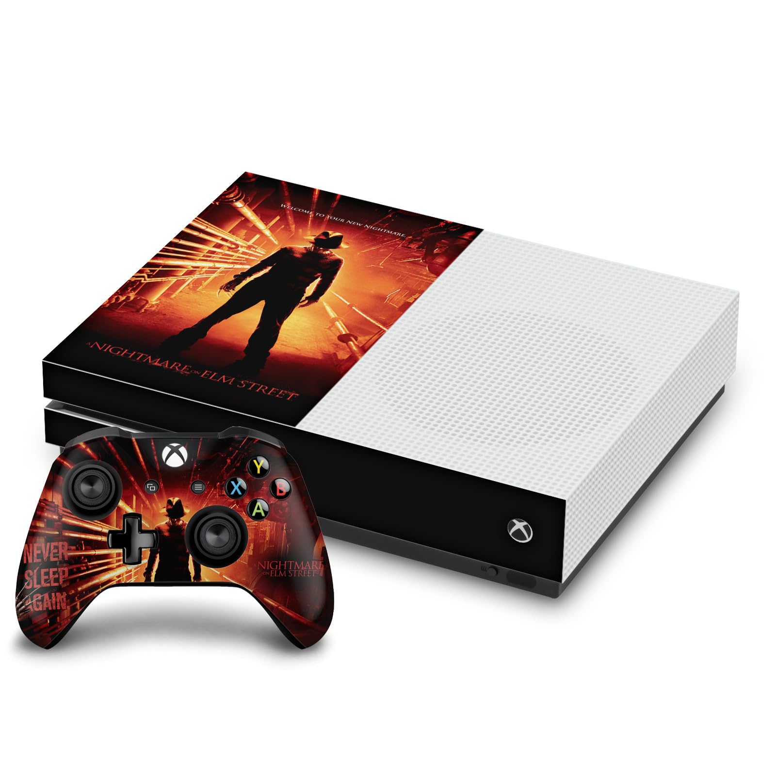 Official Licensed A Nightmare On Elm Street (2010) Freddy Krueger Vinyl Skin Decal Sticker - Compatible with Xbox One S Console & Controller Bundle - Perfect for Horror Game Fans & Movie Collectors