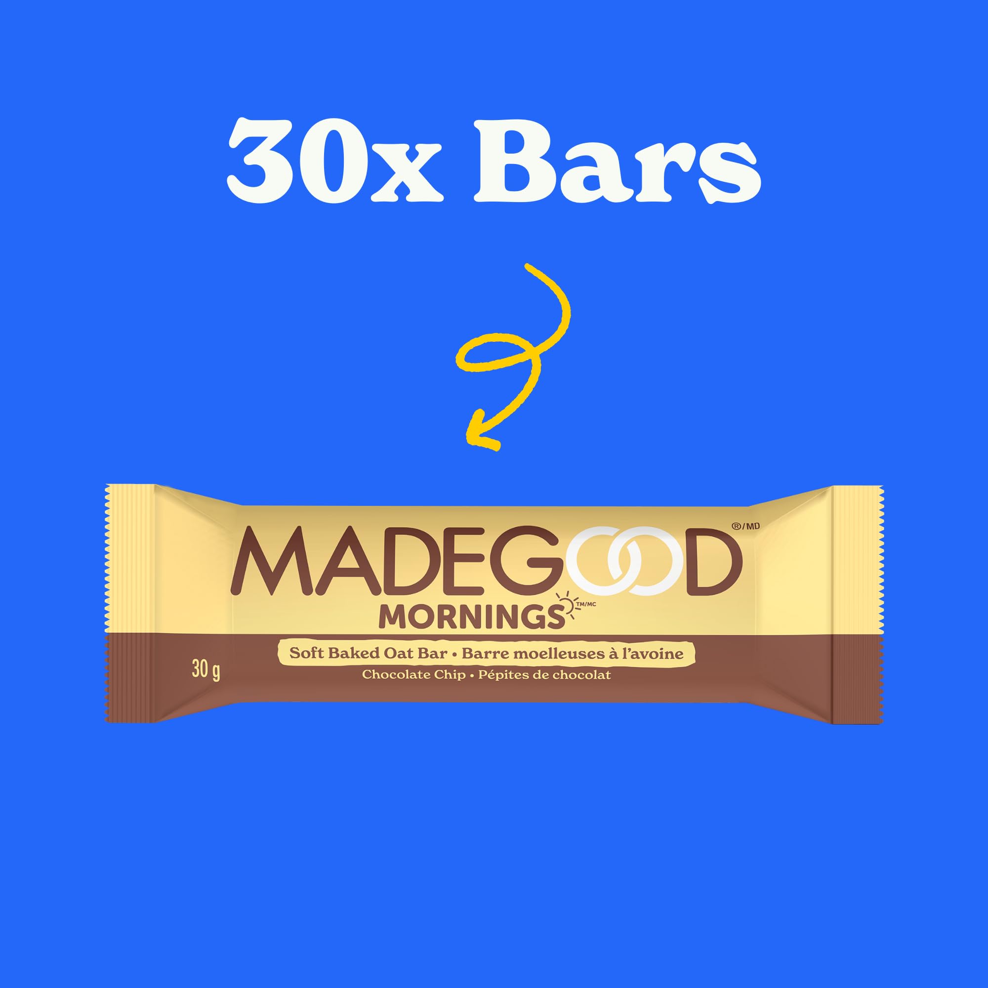 MadeGood Soft Baked Breakfast Bars, Chocolate Chip, 30g (30 Count) - Gluten Free, Vegan, Organic Snacks for Kids & Adults - Perfect for On-the-Go Breakfast, School Lunches & Healthy Snacking