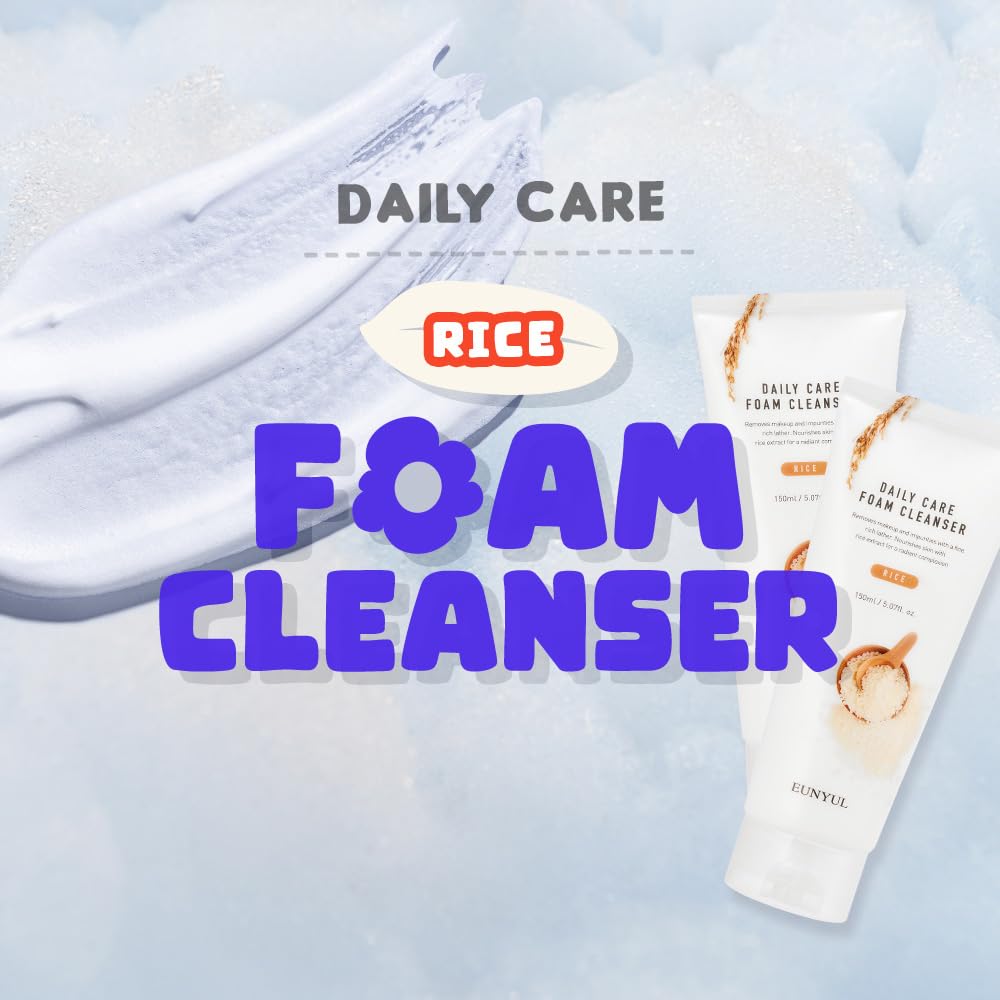EUNYUL Rice Cleansing Foam 150ml - Korean Skincare for Deep Cleansing & Daily Face Wash - Gentle Mousse Cleanser for Acne-Prone & Sensitive Skin - Perfect for Morning & Night Skincare Routine