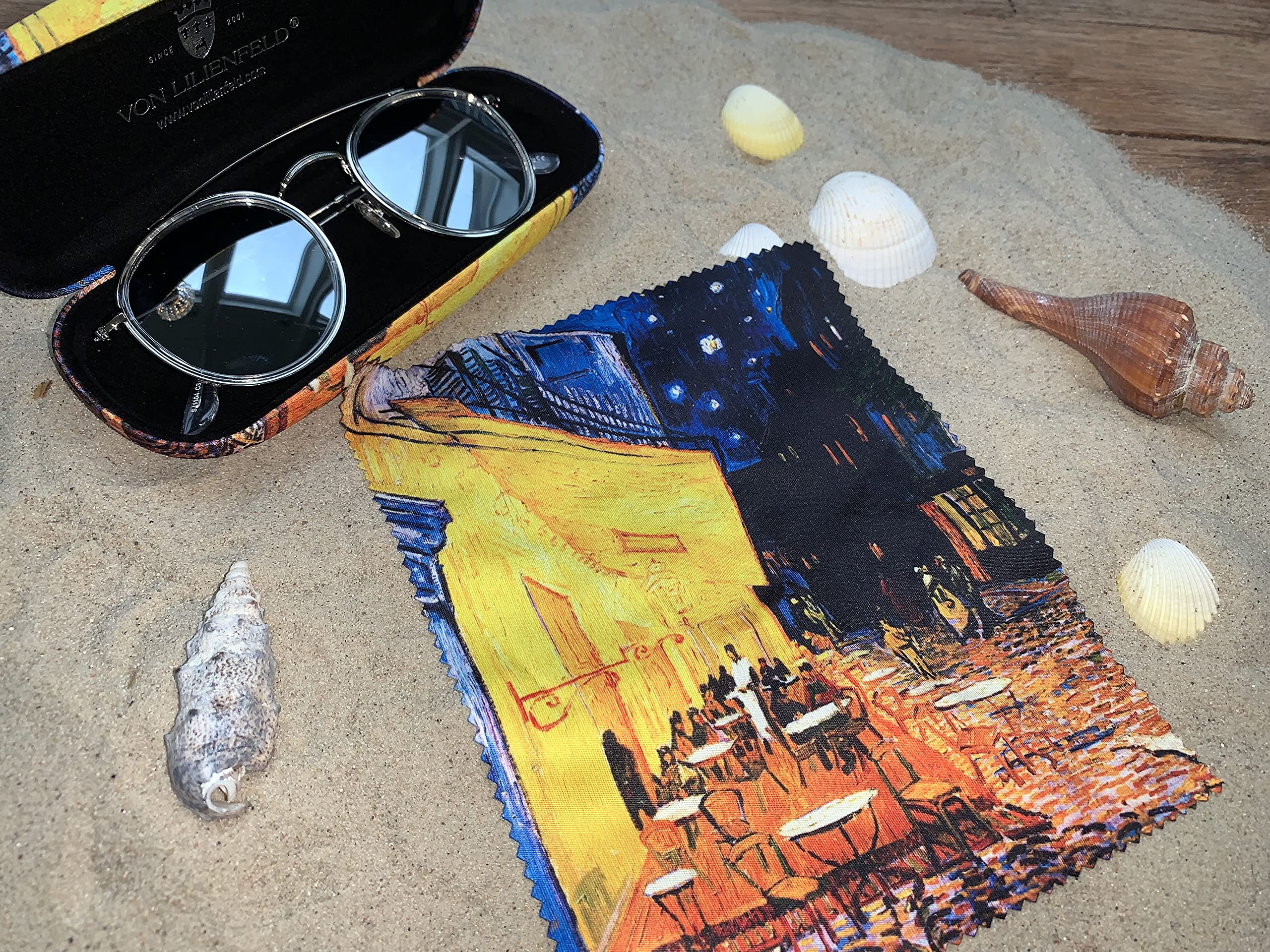 VON LILIENFELD Vincent van Gogh Night Café Glasses Case with Cleaning Cloth - Lightweight Stable Eyewear Holder for Travel, Work & Art Lovers | Van Gogh Inspired Spectacle Case