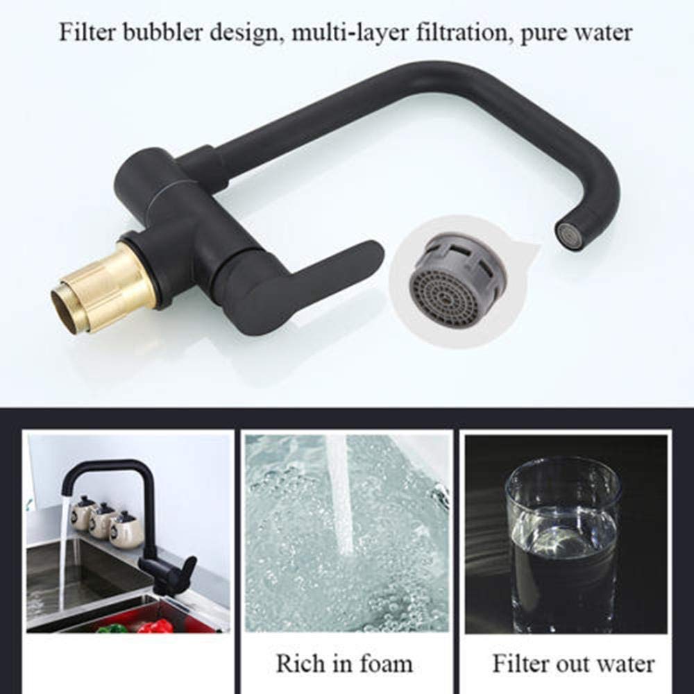 Black Copper Kitchen Faucet with Hot & Cold Water - Foldable Sink Faucet for Inner Window - Perfect for Small Kitchens, RVs, and Tiny Homes