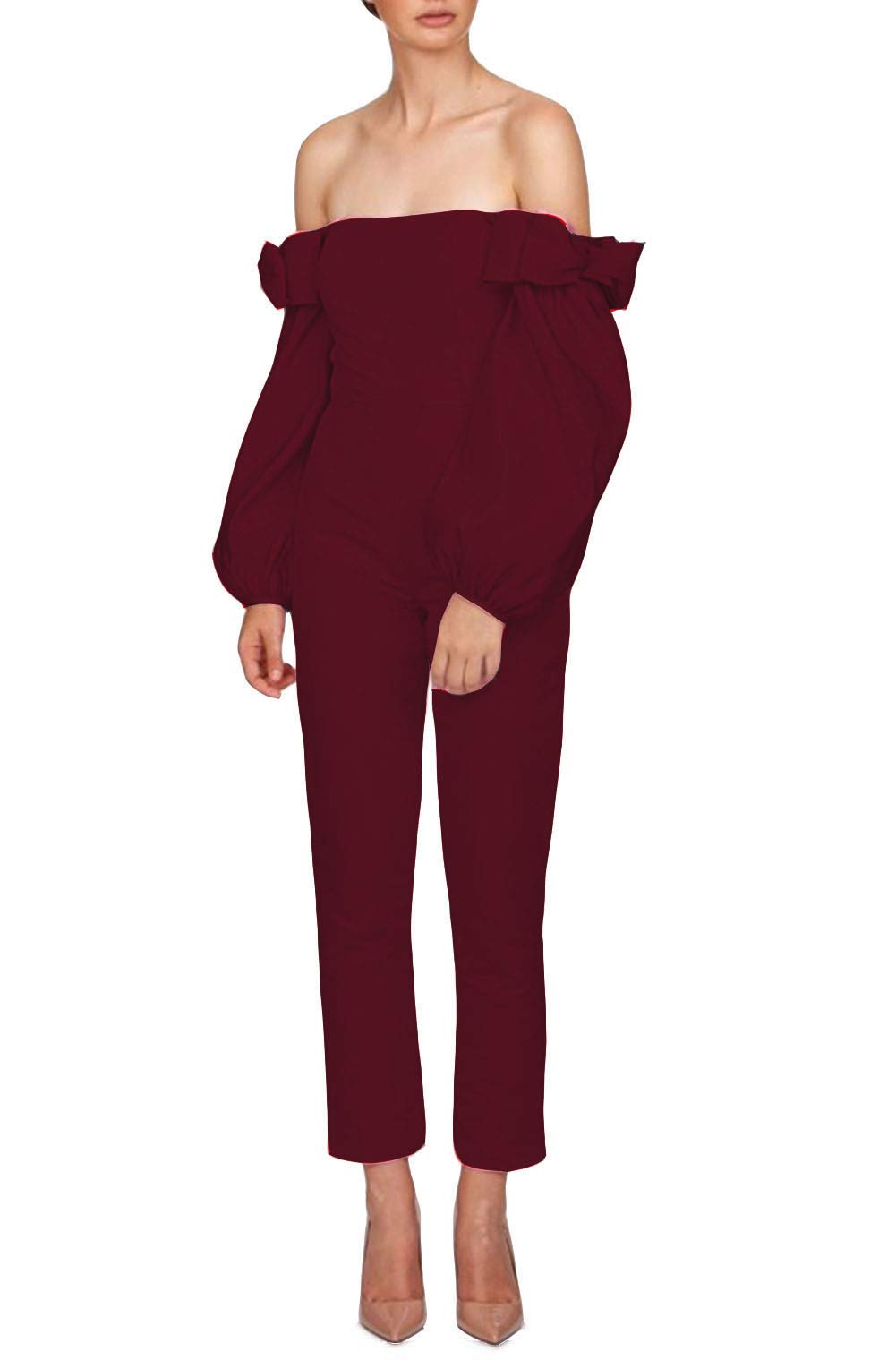 Emanni Women's Burgundy Wedding Jumpsuit with Detachable Skirt - Elegant Bridal Gown & Party Pantsuit for Bride & Bridesmaids - Perfect for Wedding Ceremony, Reception & Photoshoots