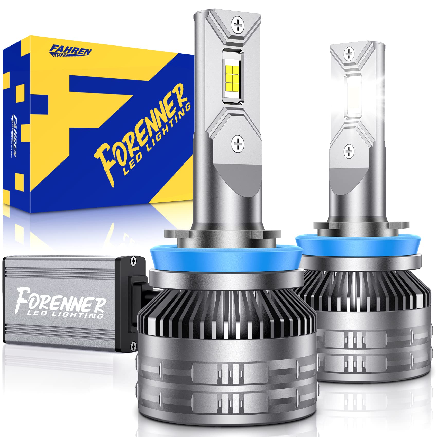 Forenner Fahren 2023 H11/H9/H8 LED Headlight Bulbs - 28000LM 800% Brighter Halogen Replacement, 6500K Cool White High Performance LED Conversion Kit, Plug and Play (Pack of 2) - Perfect for Night Driving, Off-Roading & Foggy Conditions