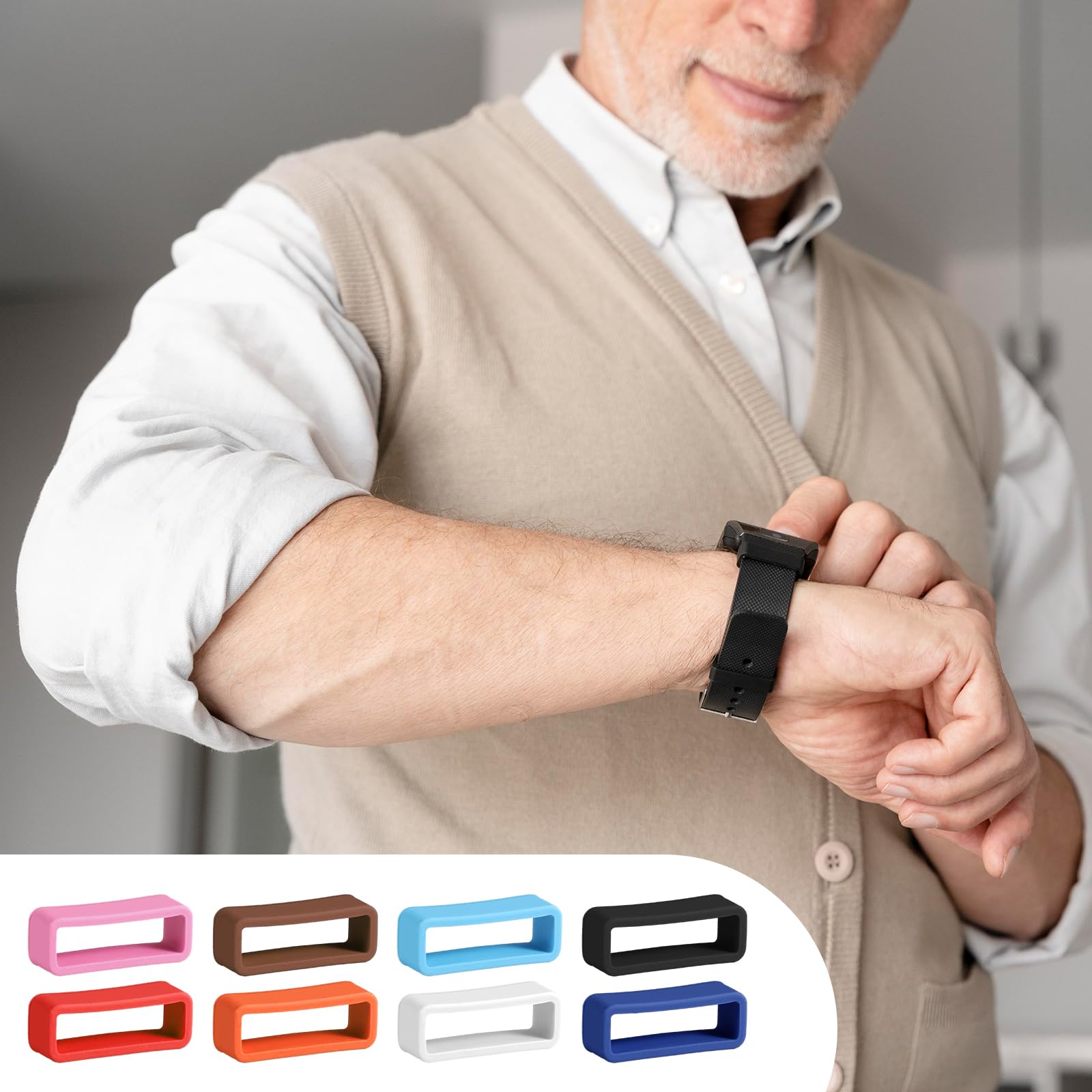 8 Pack 20mm Silicone Watch Band Keepers - Secure Holder Loops for Smart & Sport Watches - Multi-Color Replacement Strap Fasteners - Perfect for Running, Swimming & Active Lifestyles