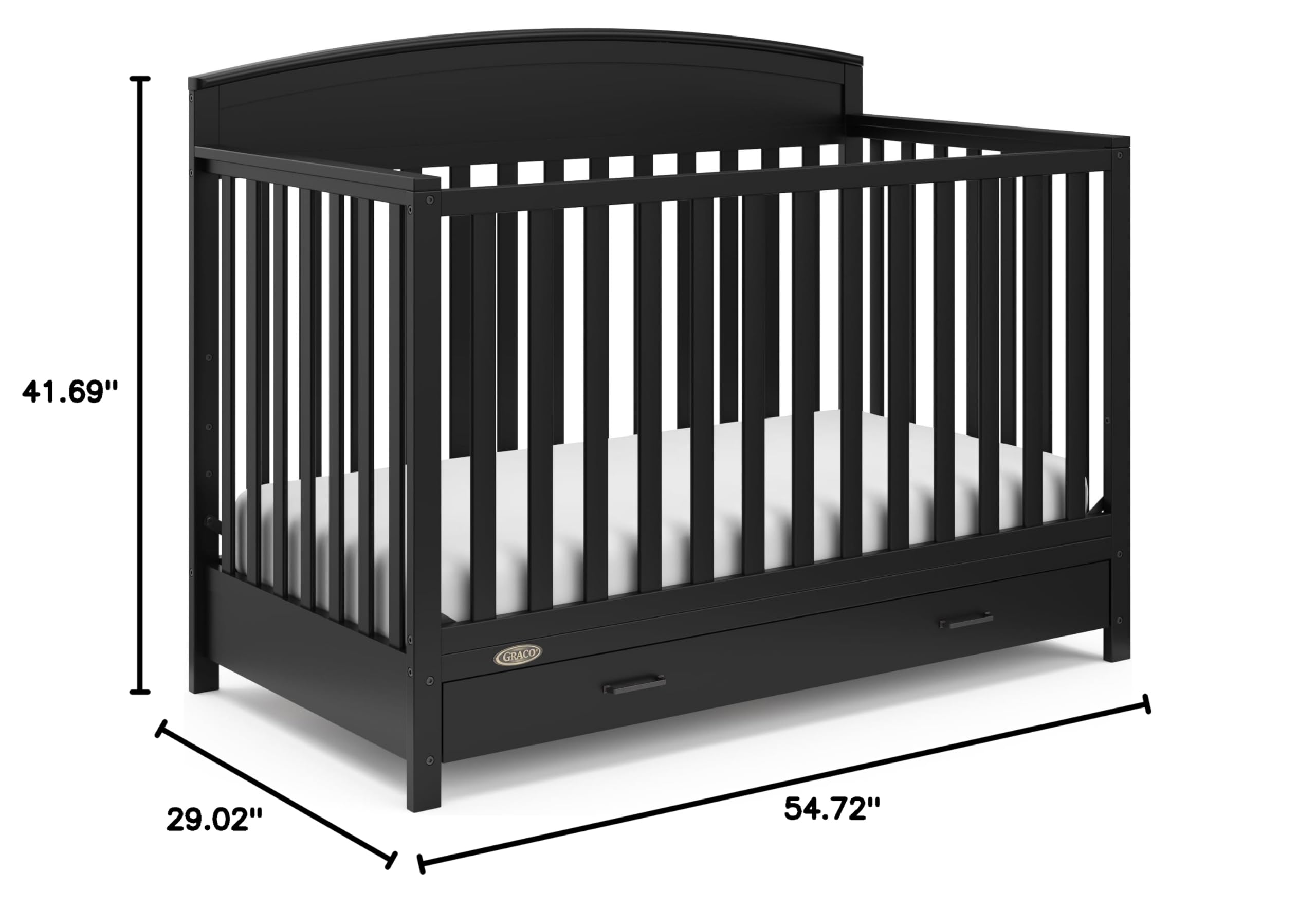 Graco Benton 5-in-1 Convertible Baby Crib with Storage Drawer (Black) - Converts to Toddler Bed, Daybed & Full Size Bed | Adjustable Mattress Base | Fits Standard Full Crib Mattress | Perfect for Nursery, Kids Room & Guest Bedroom