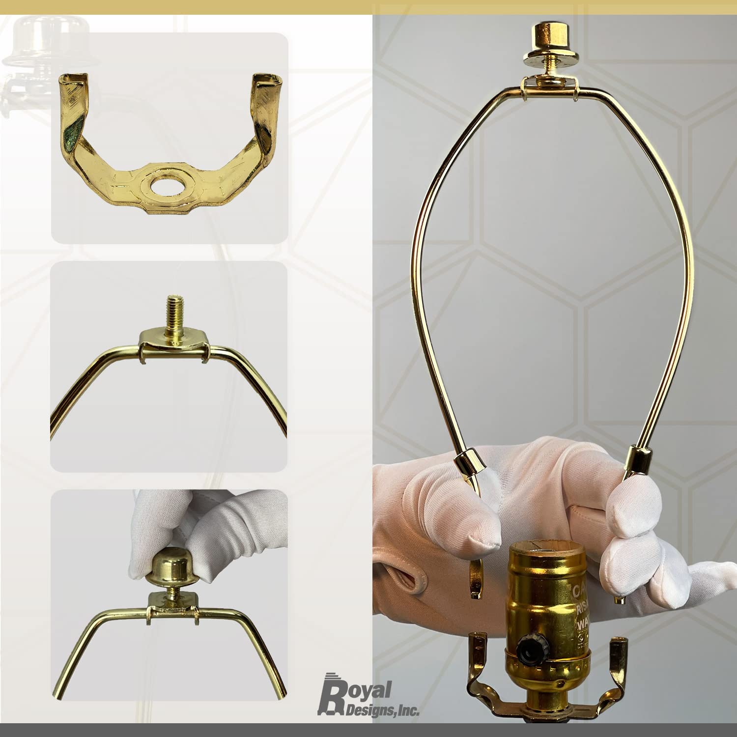 11 Inch Polished Brass Lamp Shade Harp Holder with Finial - Heavy Duty DIY Repair/Replacement Part for Table & Floor Lamps - Perfect for Home Decor, Living Room, Bedroom Lighting Upgrade