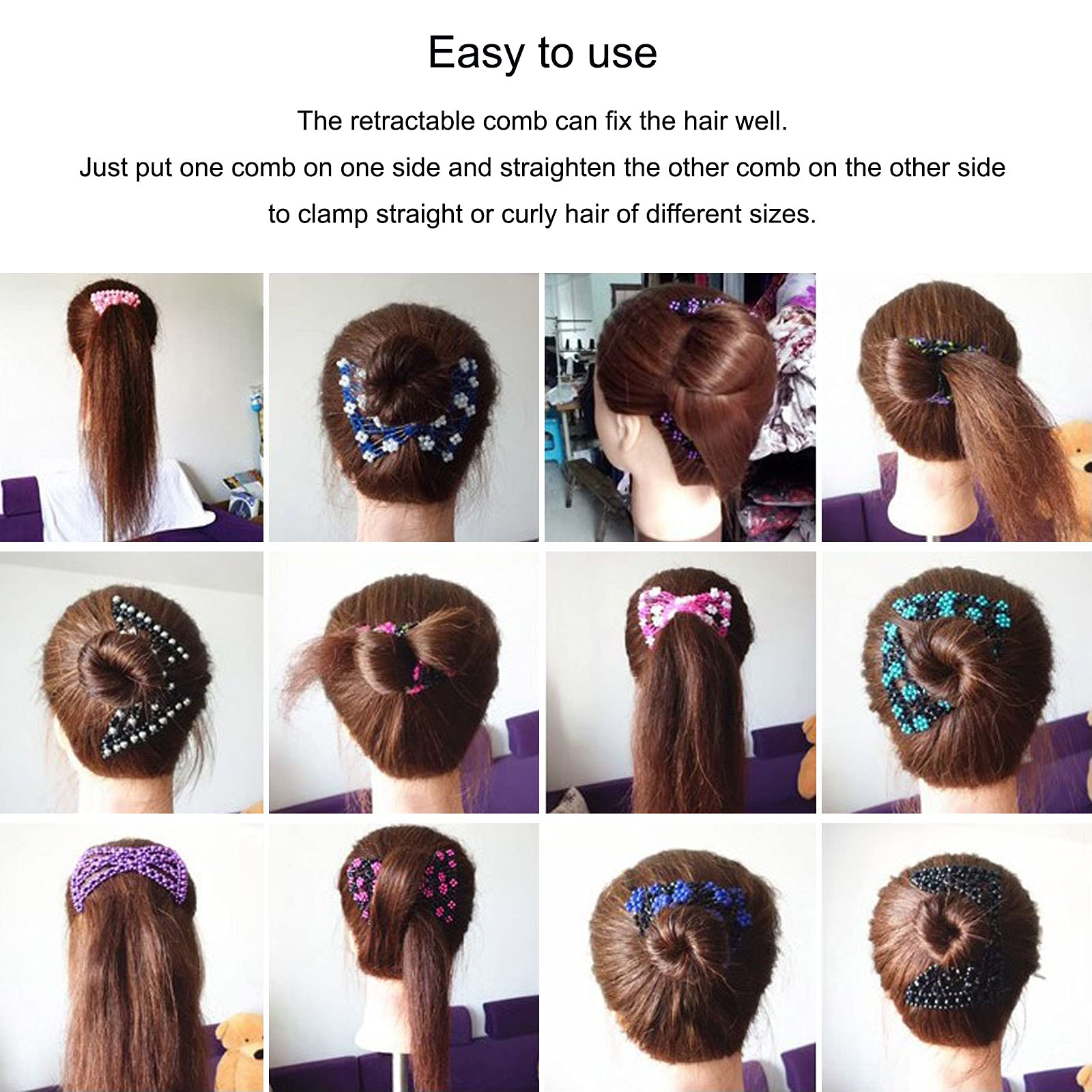Elegant Crystal Hair Comb Clips Set - 5pcs Beaded Hair Slides & Elastic Combs for Women & Girls | DIY Styling Accessories for Weddings, Parties & Everyday Wear