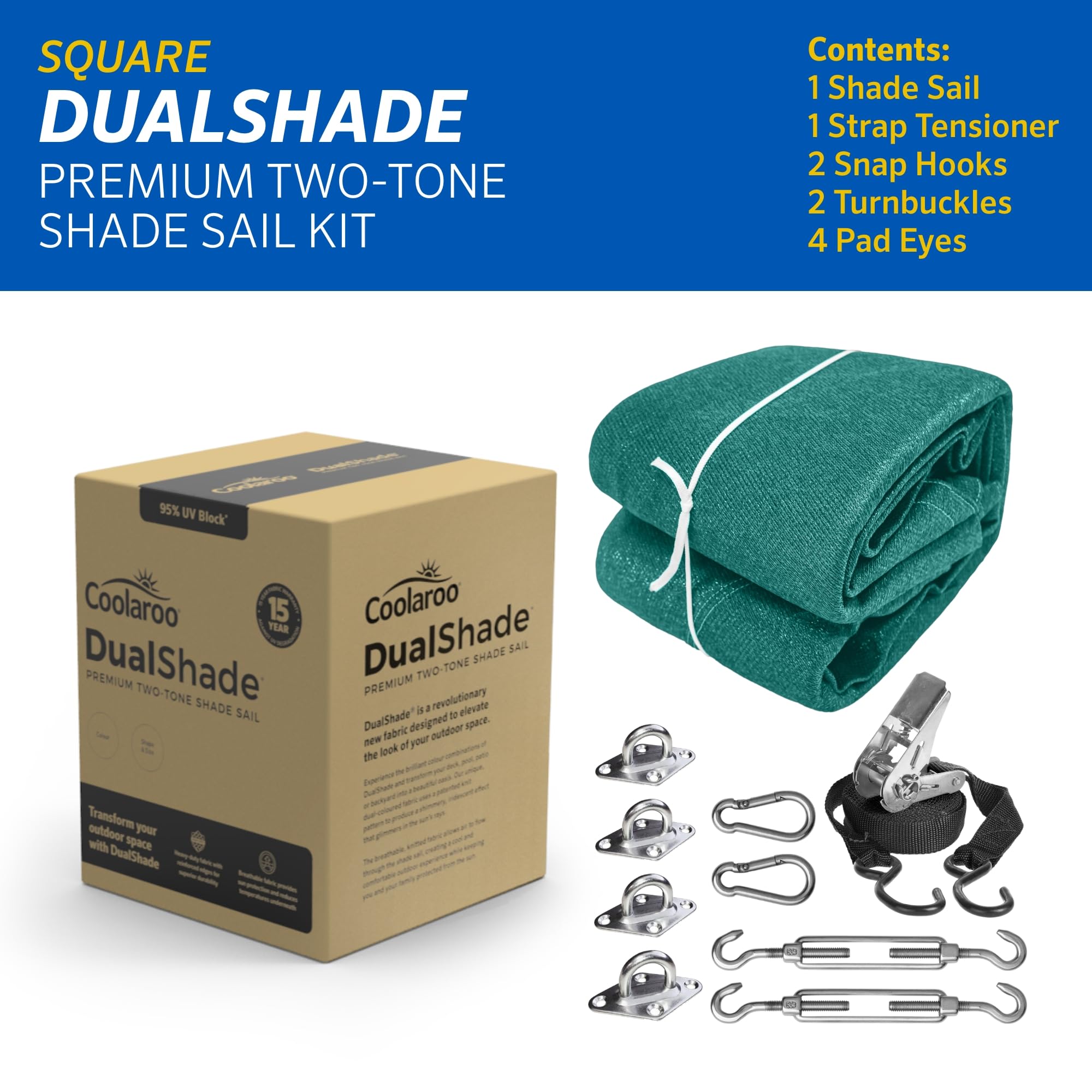 Coolaroo 95% UV Block Dualshade Iridescent Outdoor Sun Shade Sail 12' Square with Hardware Kit - Perfect for Patio, Garden, Pool, Backyard & Outdoor Living Spaces | Maldives Color | Sun Protection & Stylish Shade Solution