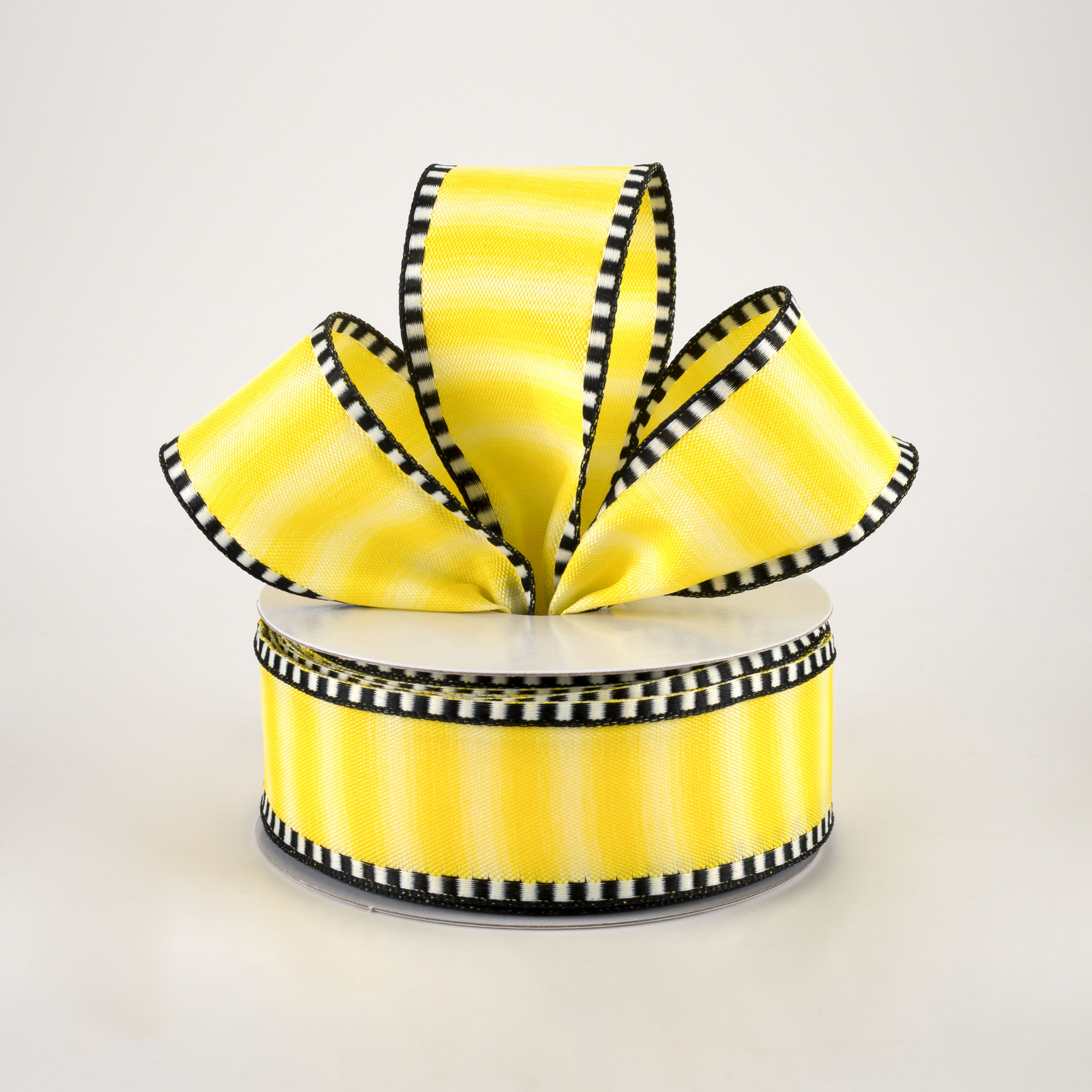 1.5 Inch Ombré Stripe Ribbon with Black & White Edge - Yellow (10 Yards) for Gift Wrapping, DIY Crafts, Party Decorations and Hair Bows