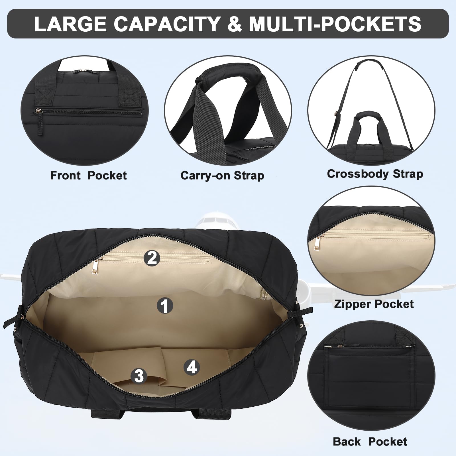 CAMTOP Women's Quilted Puffer Weekender Bag with Shoe Compartment - Waterproof Carry On Duffle Tote for Travel, Gym & Overnight Trips - Perfect for Weekend Getaways, Business Trips & Workout Essentials