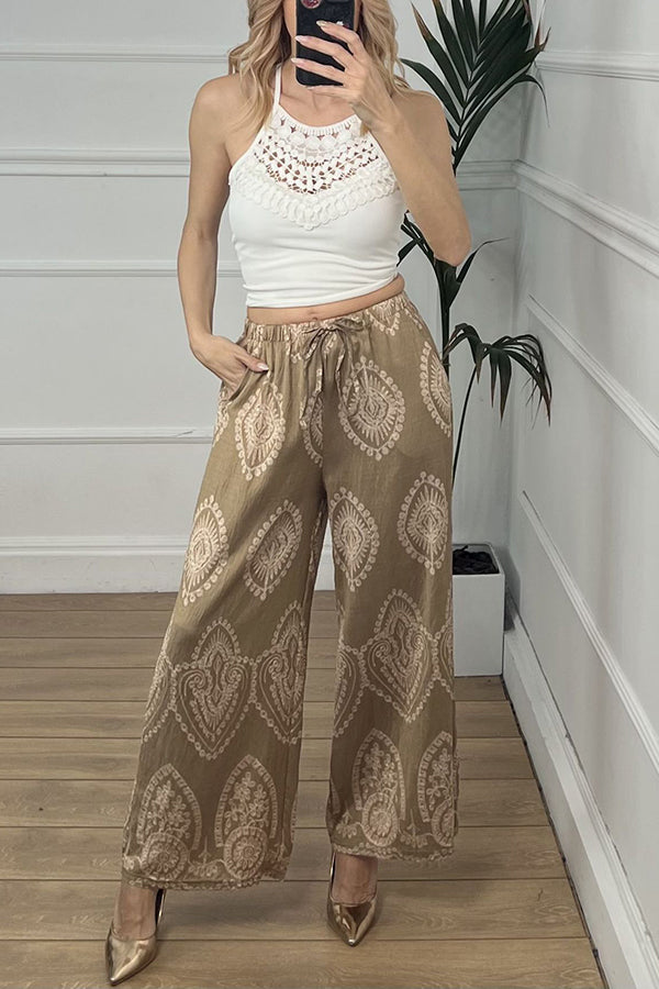 Stylish Elastic Waist Wide Leg Pants with Pockets - Trendy Casual Lounge Pants for Women - Perfect for Yoga, Travel & Everyday Comfort