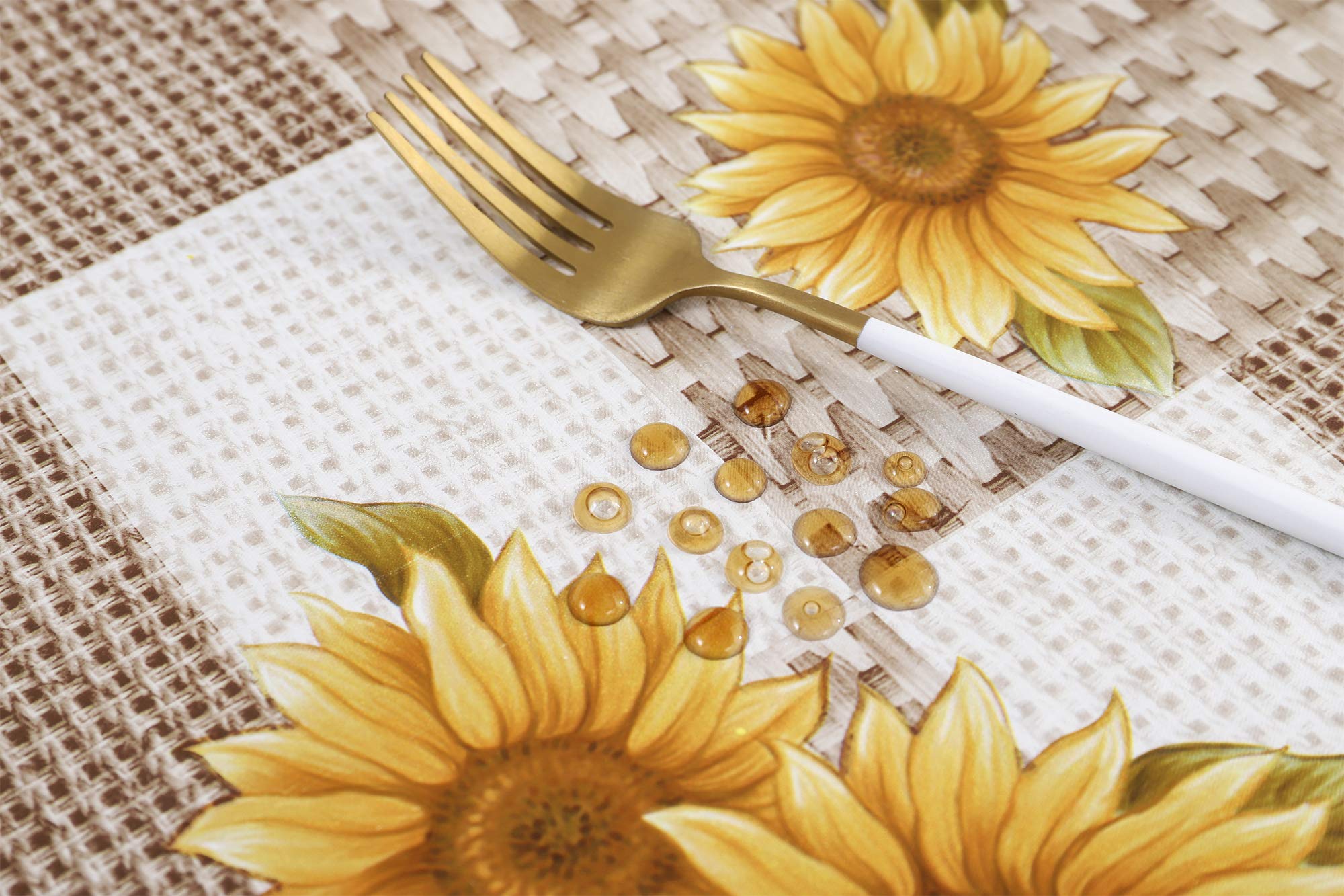 LIBERECOO Waterproof Vinyl Tablecloth with Flannel Backing - 60 x 102 Inch Sunflower Print Rectangle Table Cover, Stain-Resistant & Easy to Clean - Perfect for Kitchen, Dining Room, Picnic, and Outdoor Parties