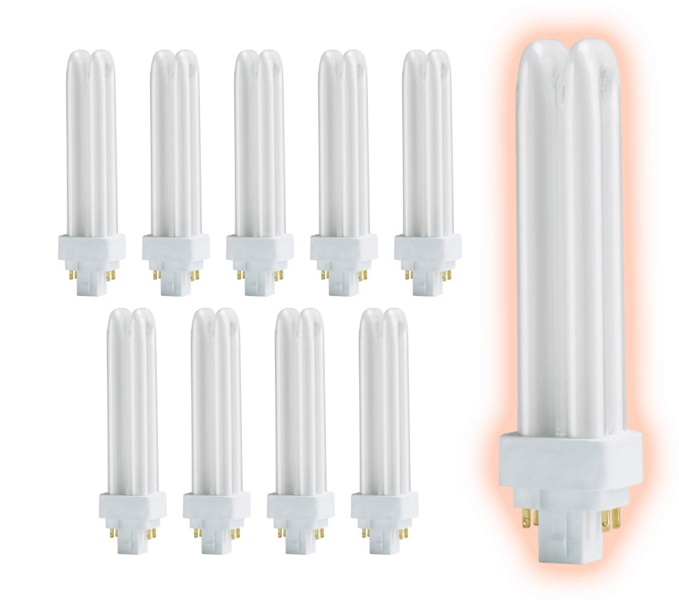 GoodBulb 13W CFL Light Bulbs - 4 Pin G24Q-1 Base, 5000K Daylight, 900 Lumens High Output, Double Tube Compact Fluorescent Plug-in Bulbs (10 Pack) - Perfect for Car Dealerships, Retail Stores & Office Lighting