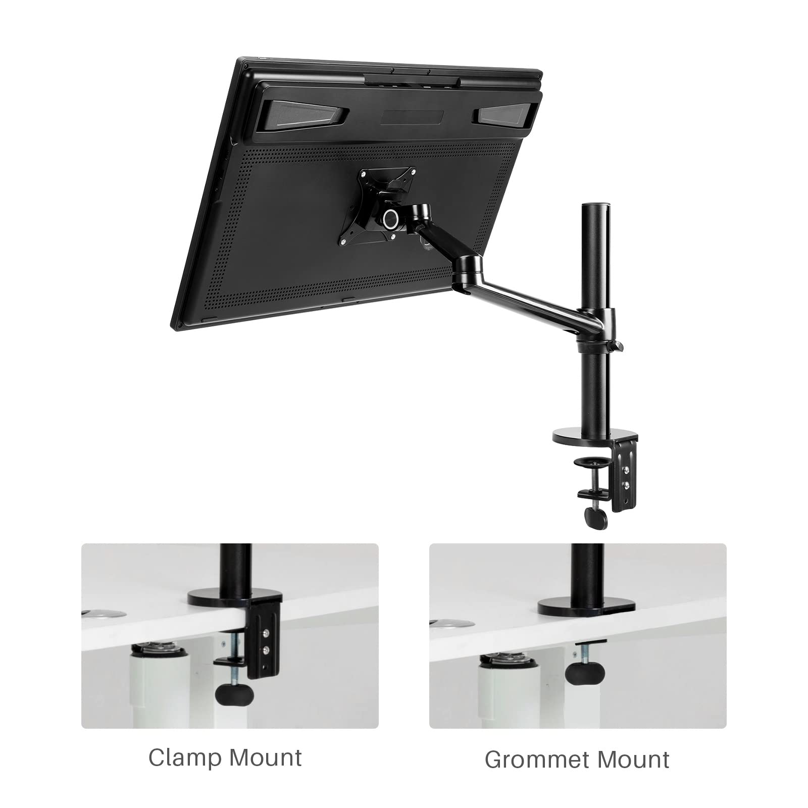HUION ST410 Single Monitor Arm - Heavy Duty Adjustable Desk Mount with C-Clamp/Grommet, Full Motion VESA Bracket for 13-32 Inch Screens up to 17.6lbs - Perfect for Home Office, Gaming & Workspace Setup