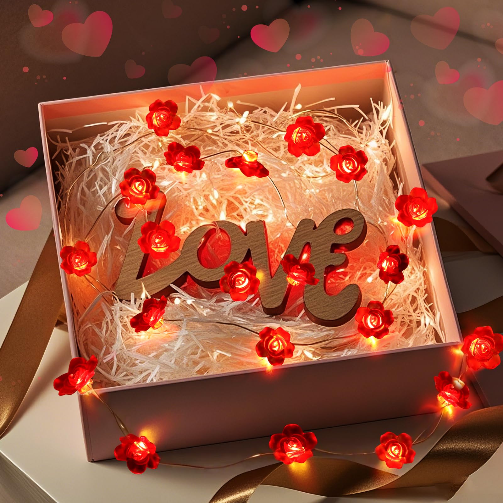 Valentine's Day LED Rose String Lights - 10FT 30 LED Battery Operated Fairy Lights for Indoor Outdoor Decor, Wedding, Party, Home & Room Decoration - Perfect for Romantic Ambiance, Anniversary Gifts & Holiday Lighting