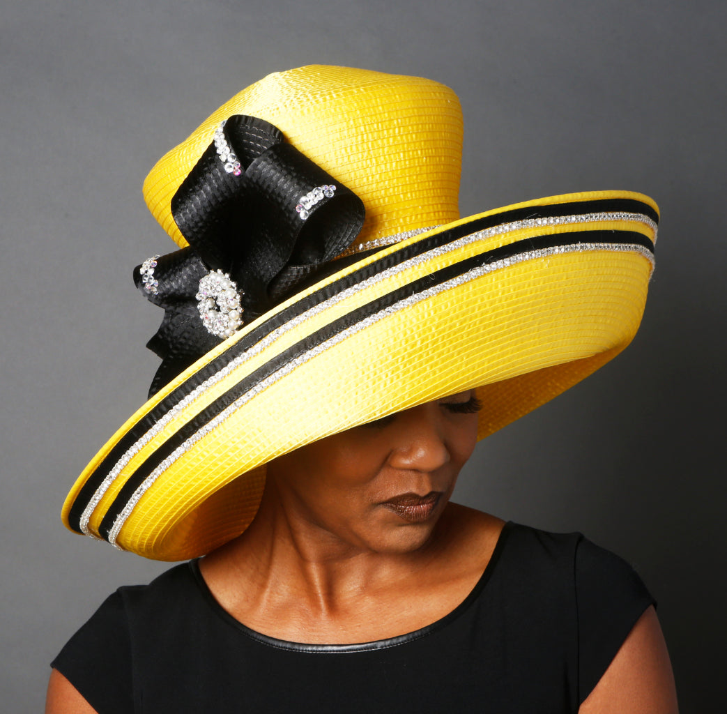 Elegant Yellow Satin Ribbon Church Hat for Women | Fashionable Sunday Service & Wedding Headpiece | Perfect for Easter, Mother's Day & Special Occasions