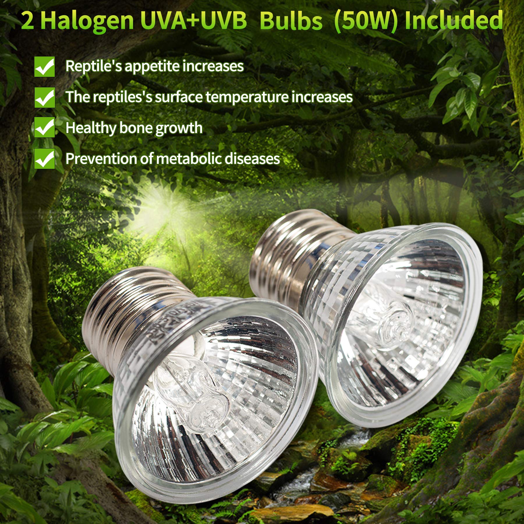 IOOTSEA 50W Reptile Heat Lamp with UVA UVB Bulbs - Adjustable Basking Light for Turtles, Lizards & Snakes - Perfect for Terrariums & Aquariums