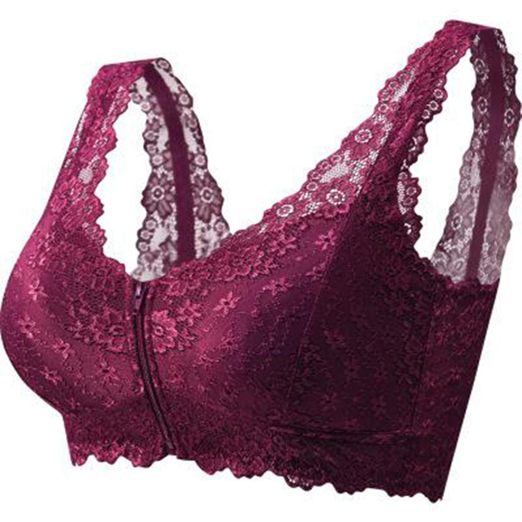 iCJJL Women's Push Up Bras - Wirefree Mid-Support Sports Bra with Floral Lace & Front Zipper Closure, Seamless Yoga Bra for Workout, Running, Gym & Daily Wear