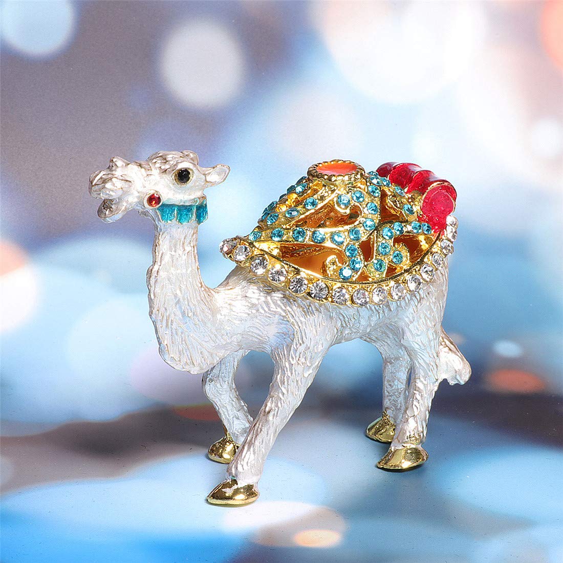 Waltz&F Hand-Painted Bejeweled Camel Trinket Box with Crystals - Collectible Figurine & Home Decor for Jewelry Storage, Gift Giving, and Display