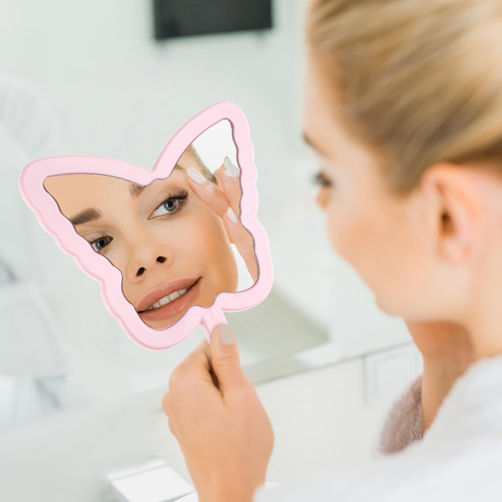 Butterfly Hand Mirror for Women - Pink Travel Cosmetic Mirror for Girls & Students - Valentine's Gift