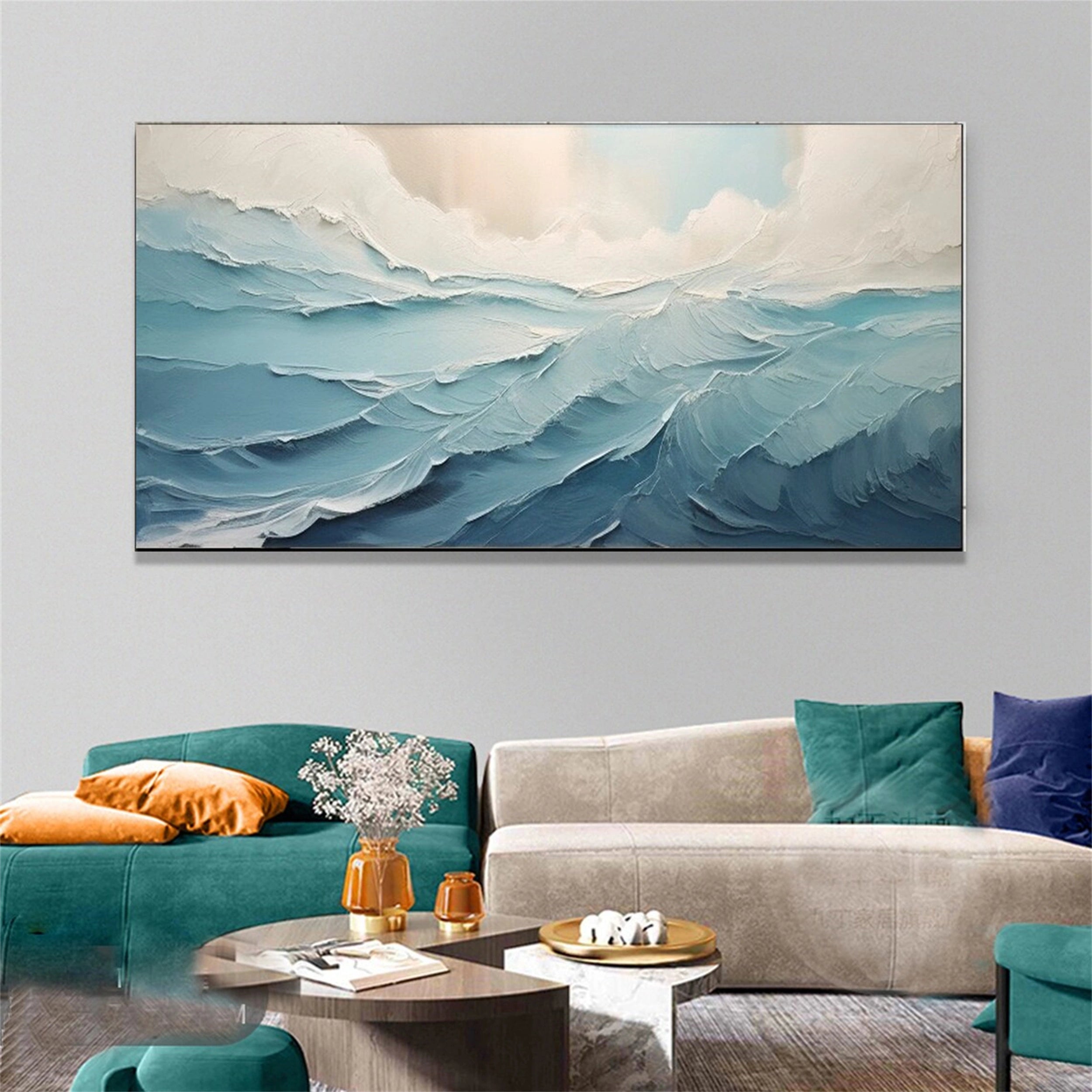 Ocean and Sky Painting #OS 100 - Handmade Canvas Wall Art for Home Decor, Office & Living Room - Perfect for Coastal, Beach House or Nature Inspired Interior Design