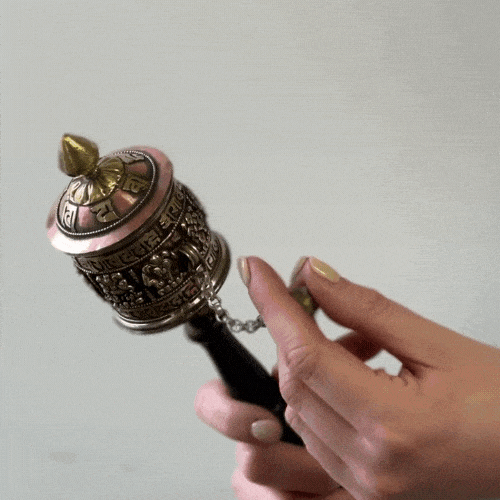 Tibetan Buddhist Auspicious Symbols Handheld Prayer Wheel - Portable Meditation & Spiritual Ritual Tool for Home, Travel & Mindfulness Practice