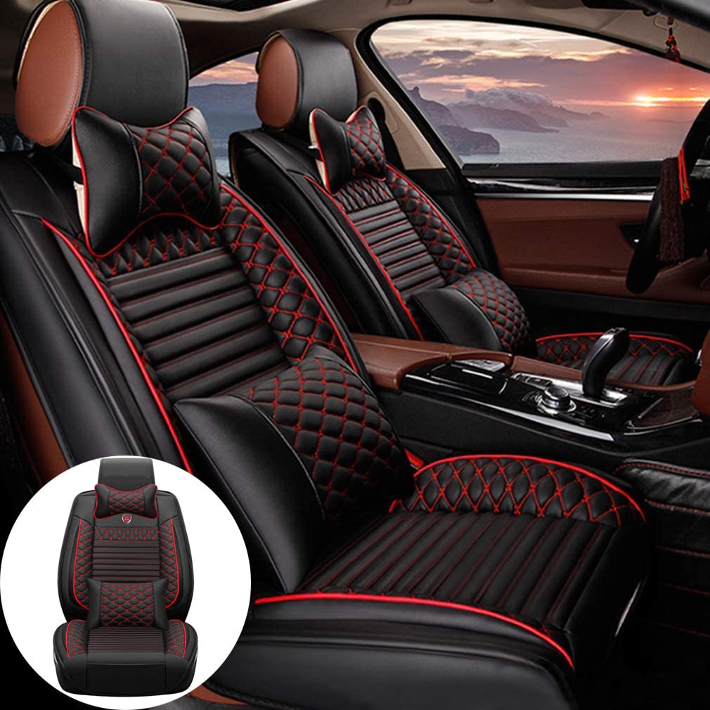 8X-SPEED 5 Luxury Car Seat Covers for Ford Focus RS/ST - Premium Leatherette Seat Protectors with Headrest & Waistrest Support | Airbag Compatible Front & Rear Seat Covers (Black/Red) | Perfect for Daily Commuting, Road Trips & Car Interior Protection