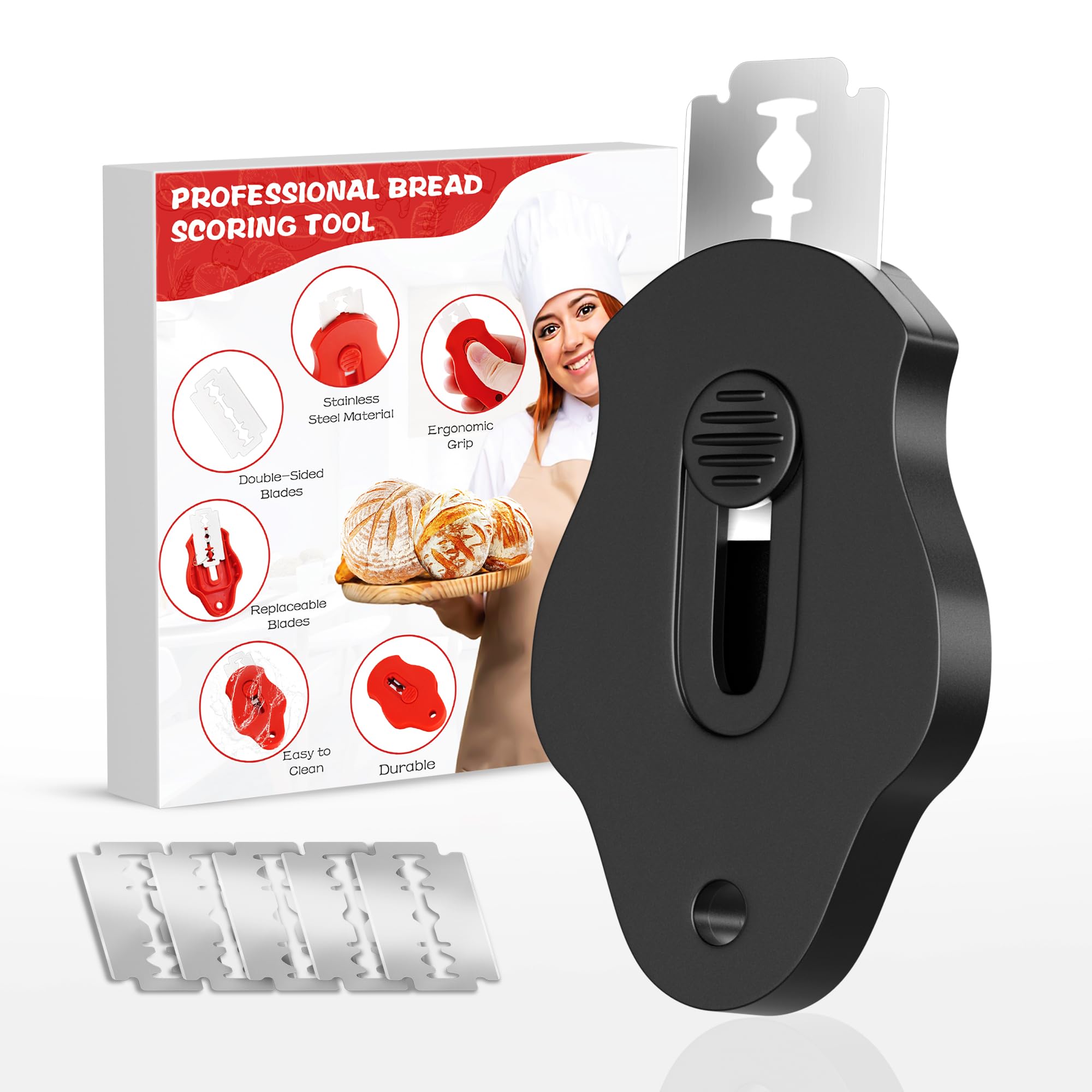 Professional Extractable & Magnetic Bread Lame Dough Scoring Tool with 5 Razor Blades - Best Sourdough Bread Baking Kit for Artisan Homemade Bread - Perfect for Bakers & Bread Making Enthusiasts (Black)