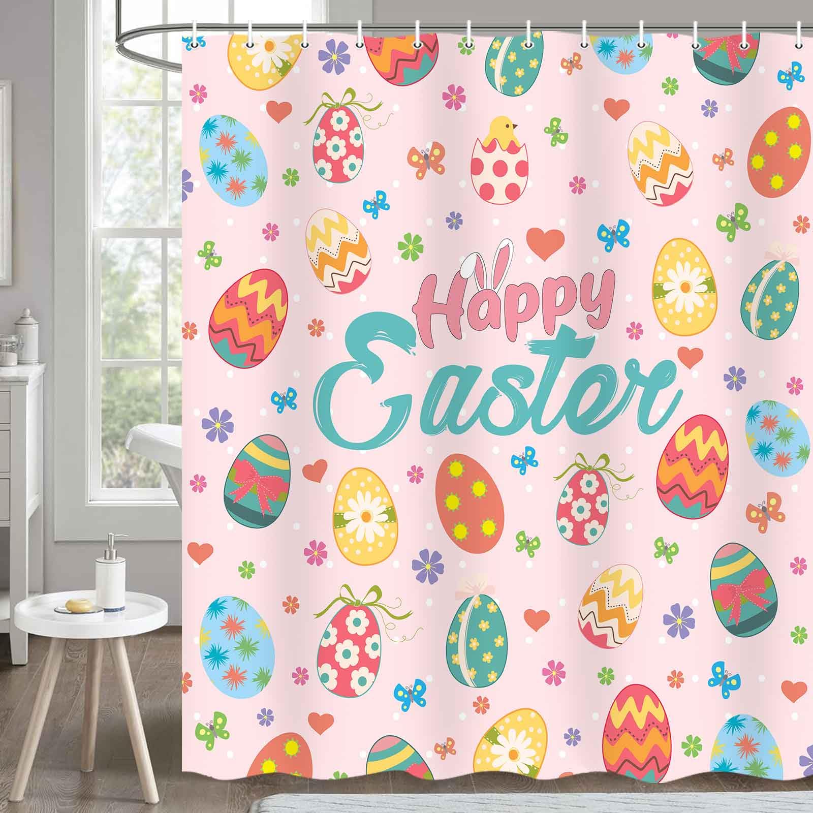 Easter Shower Curtain - Pink Floral Spring Bathroom Decor with Daisy & Egg Design, 71x71 Inch Washable Fabric Set with Hooks | Perfect for Easter Home Decor, Bathroom Refresh & Seasonal Party Decorations