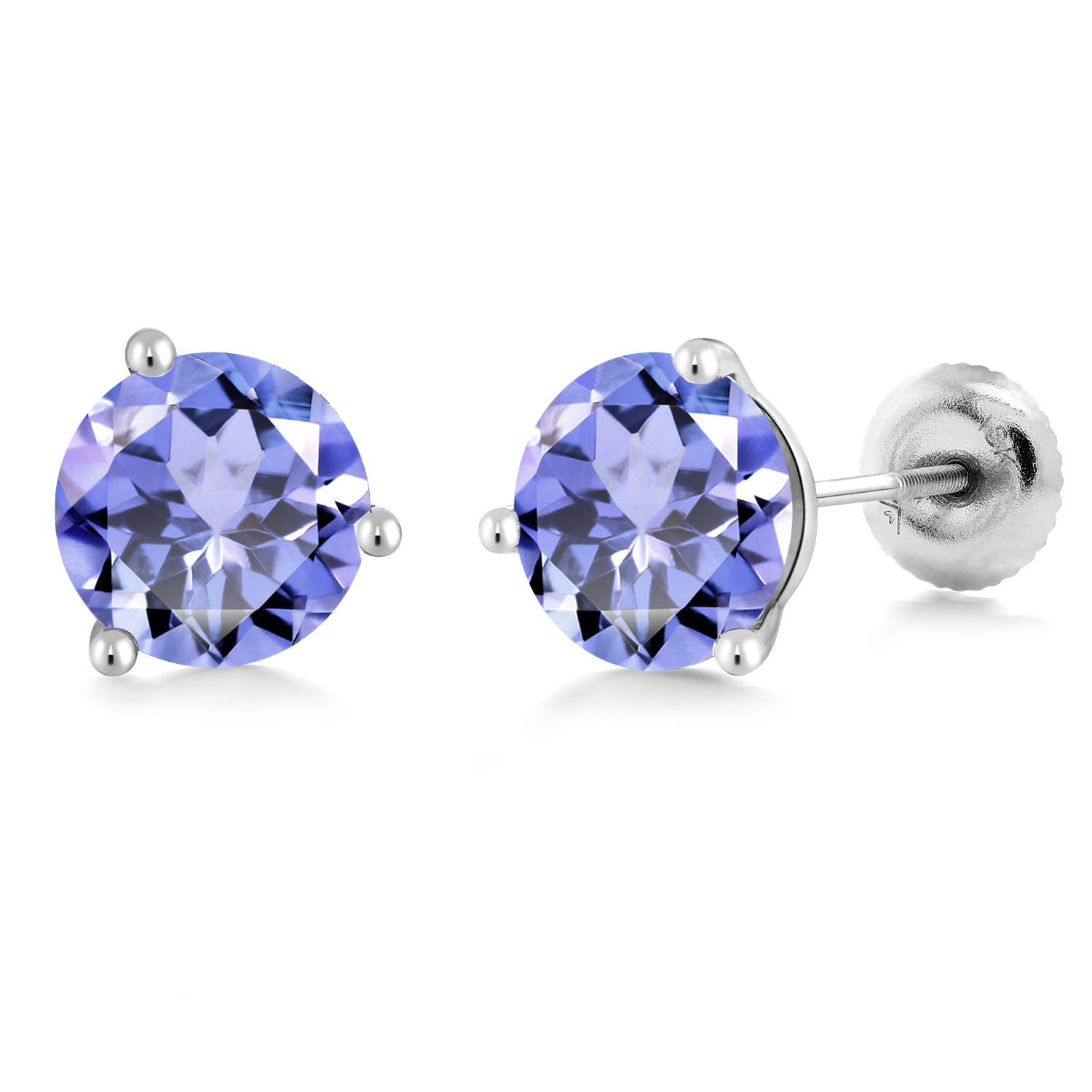 18K White Gold 1.80 Ct Round 6mm Blue Tanzanite Stud Earrings for Women & Men - Martini Setting 3-Prong Gemstone Jewelry - Perfect for Weddings, Anniversaries & Special Occasions