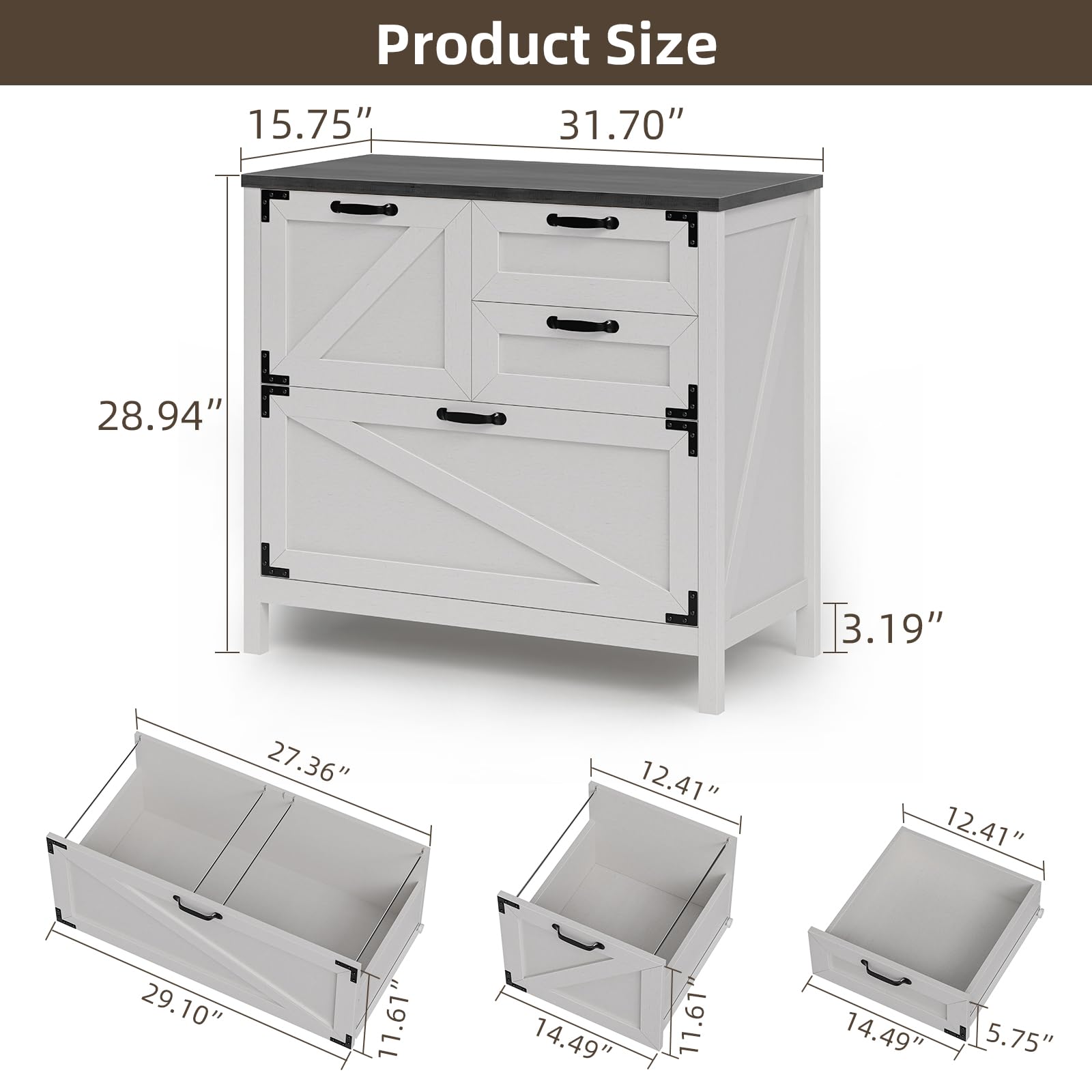 4-Drawer Wood Lateral File Cabinet for Hanging Files - Letter/A4/Legal Size Storage | Farmhouse Style Home Office Furniture | Printer Stand & Office Cabinet in White & Black | Perfect for Document Organization & Workspace Storage