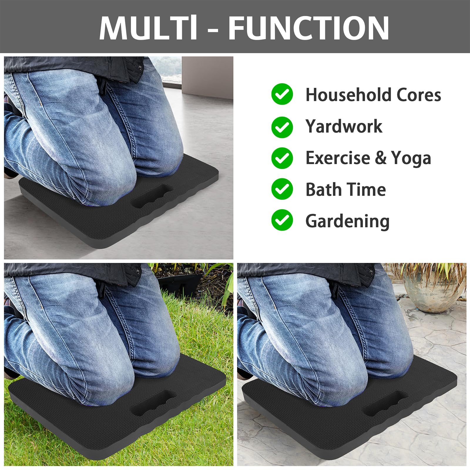 HOOPLE Soft Foam Kneeling Pad - Waterproof Garden Knee Cushion for Gardening, Yoga, Exercise & Bathing - Lightweight Knee Mat for Outdoor Work, Home Workouts & Relaxation - Perfect Gardening Gift for Women & Men (Black)