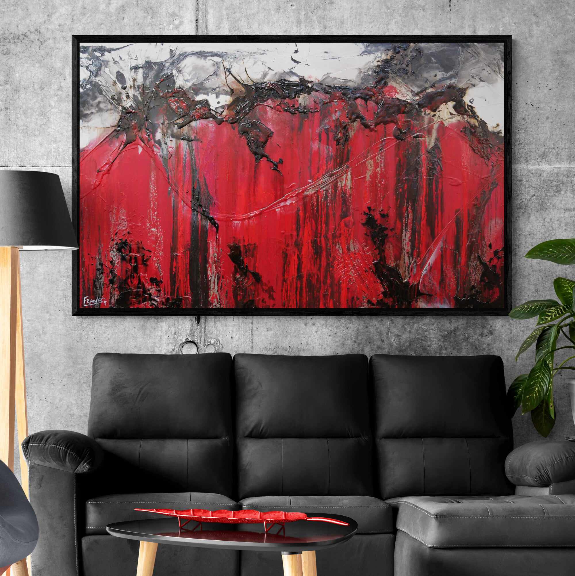 Rubine Steel 160cm x 100cm Red Black Textured Abstract Canvas Wall Art - Modern Home Decor for Living Room, Bedroom & Office