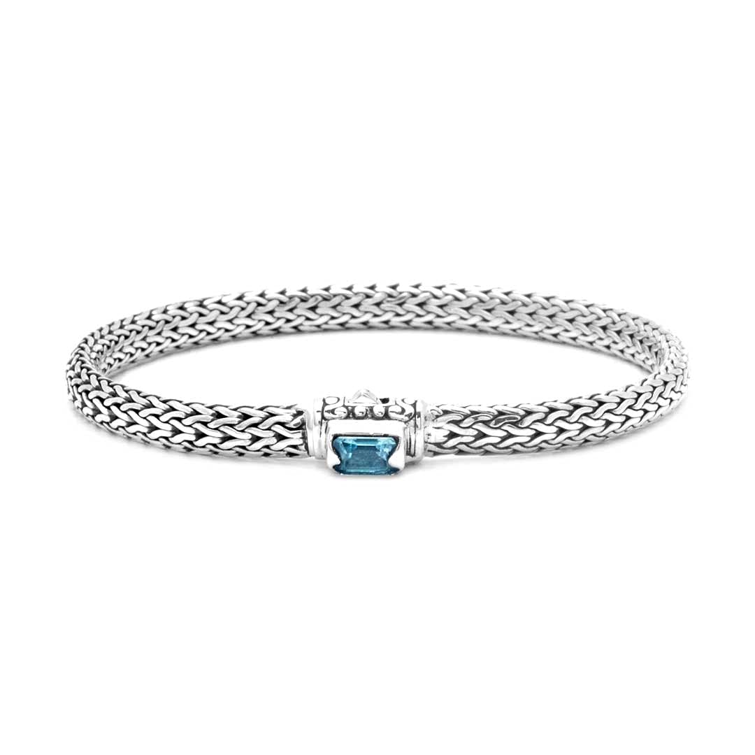 925 Sterling Silver Blue Topaz Link Bracelet for Women - Handmade Gemstone Jewelry, Elegant Gift with Pouch for Birthday, Anniversary & Special Occasions
