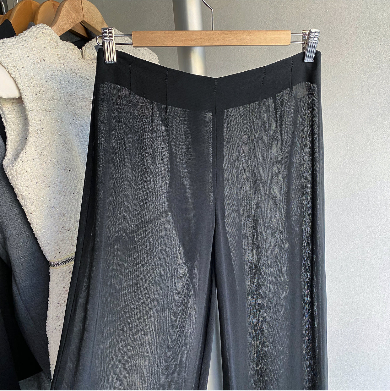 Vintage Dolce & Gabbana 1990s Black Sheer Wide Leg Pants - Retro High Waist Palazzo Trousers for Women, Perfect for Evening Parties & Special Occasions