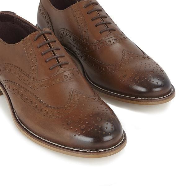 London Brogue Gatsby Leather Oxford Shoes for Men - Chestnut Brown Vintage Style Dress Shoes for Formal & Business Occasions