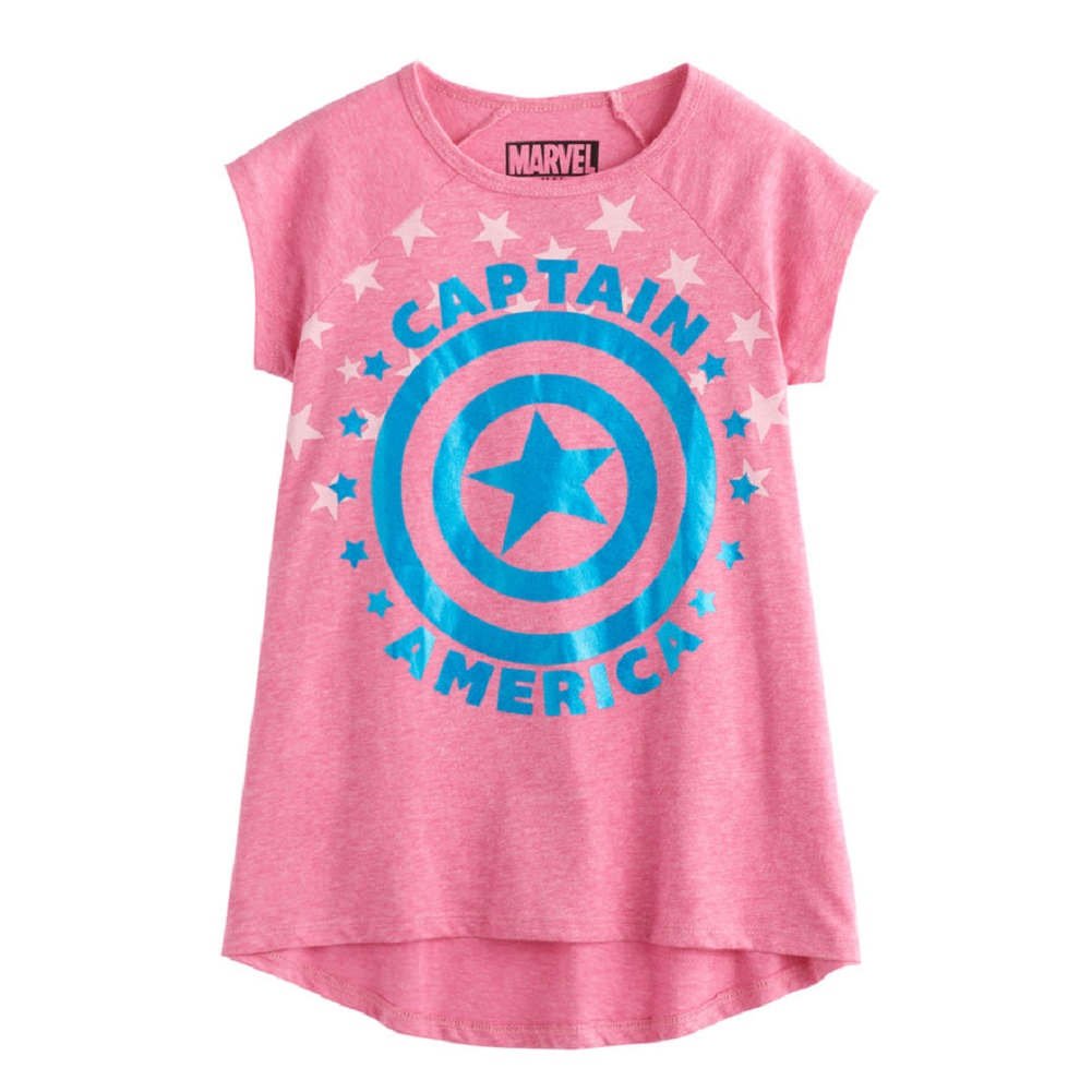 Marvel Captain America Girls' Hi-Low Graphic Tee - Superhero Costume & Casual Wear for Kids & Teens